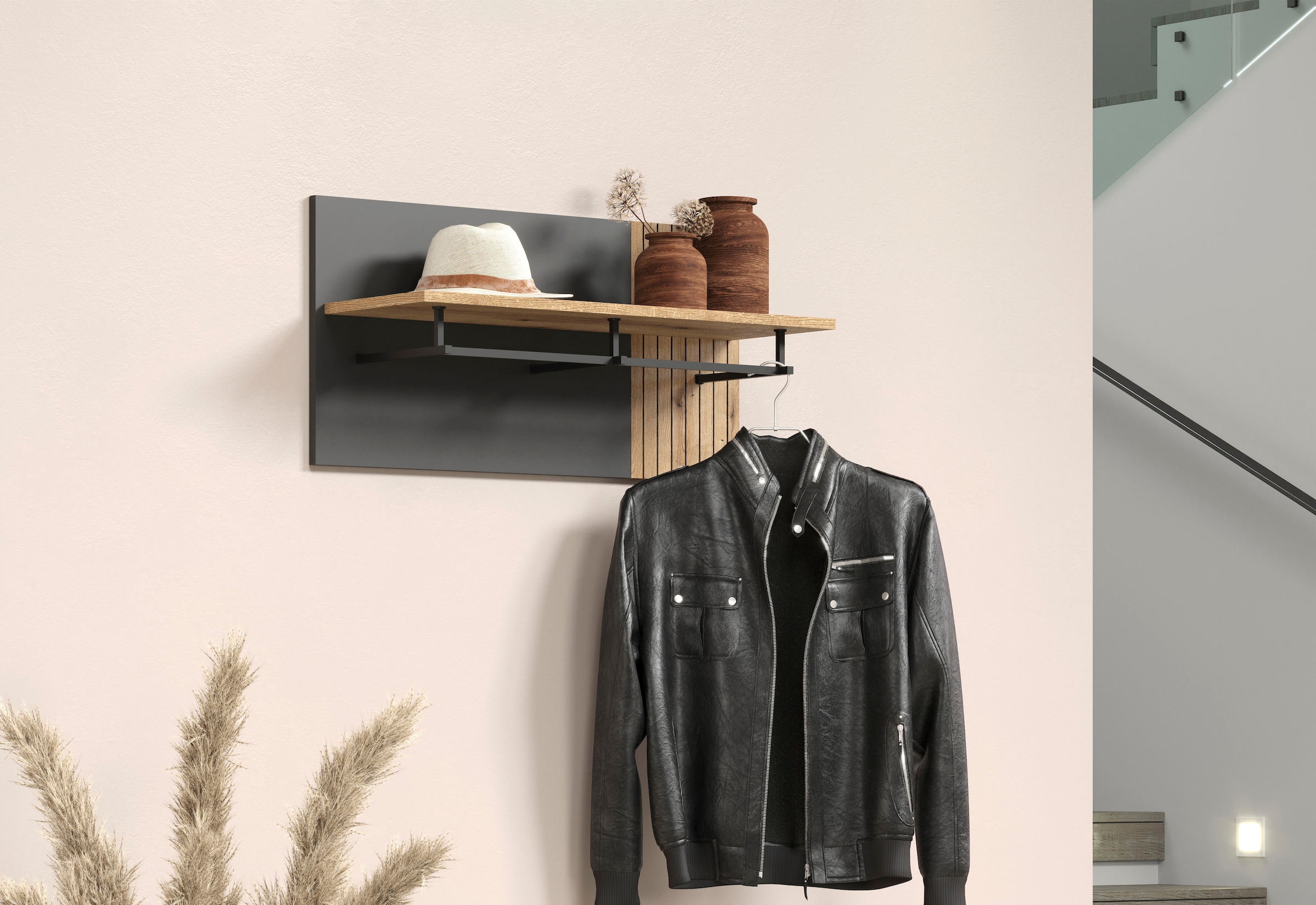 Home affaire Panneau de vestiaire »Estepona« 1 cuis tlg. Panneau mural avec tablette à chapeaux et tringle à vêtements - (L/P/H) 80/28/40 cm
