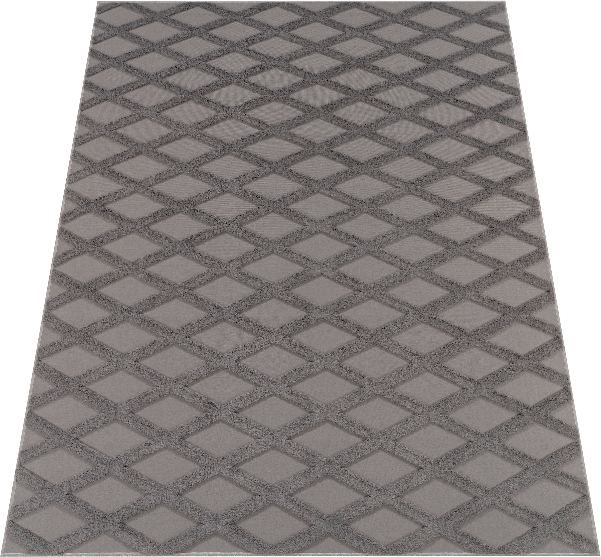 Paco Home Tapis »Utrecht 642« Rectangulaire 4 mm Höhe Kurzflor, Uni Farben, 3D-Design, Rauten Muster, Hoch-Tief Effekt