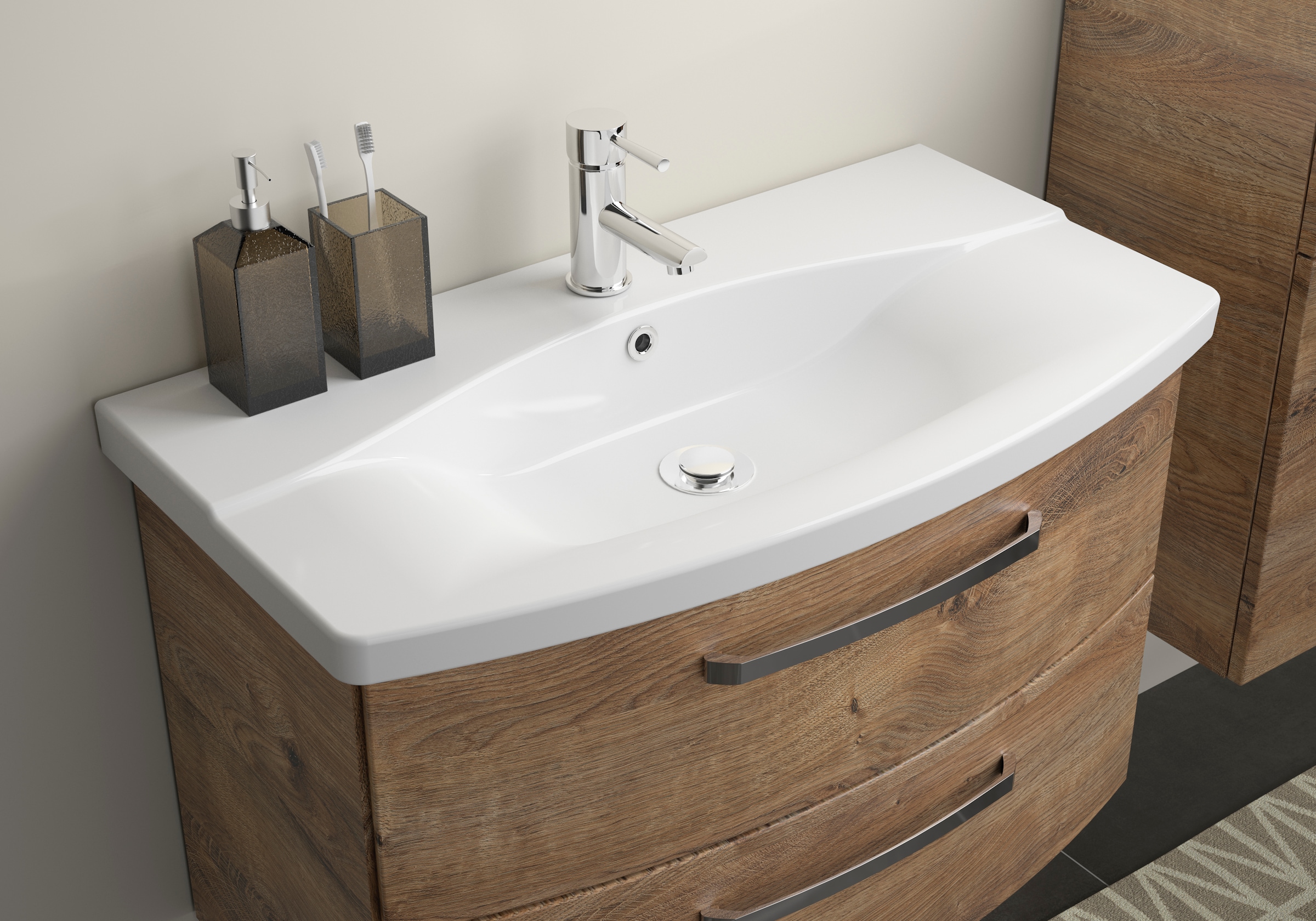 Saphir Waschtisch »Serie 4010 Keramik-Waschtisch mit Unterschrank, 84 cm breit« Waschplatz mit 2 Schubladen, Badmöbel-Set mit Waschtisch