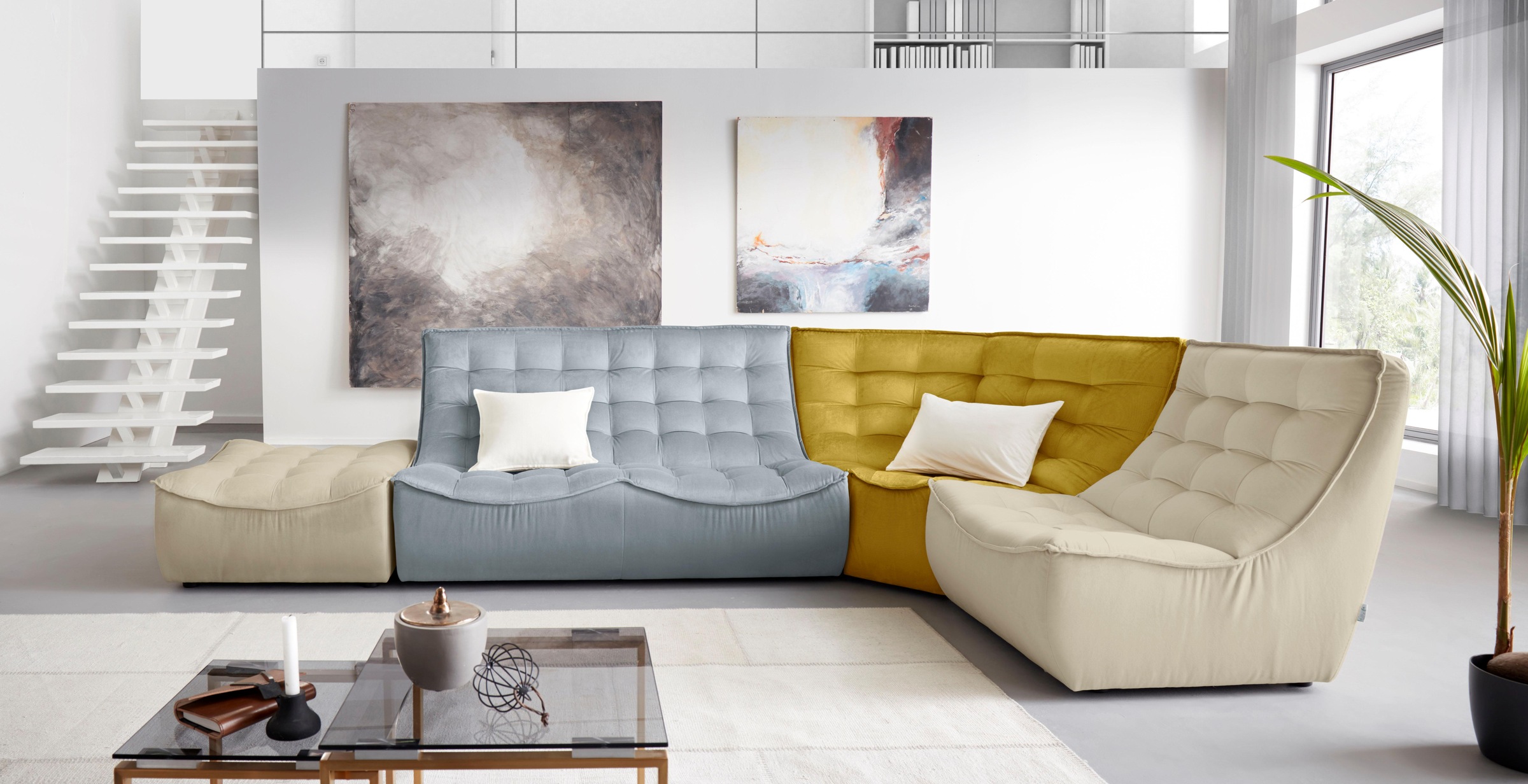 CALIA ITALIA Canapé d'angle »Banjo,, Eckelement, tolles Design und hoher Sitzkomfort frei stellbar« oder als Modulsofa mit den passenden Erweiterungselementen nutzbar