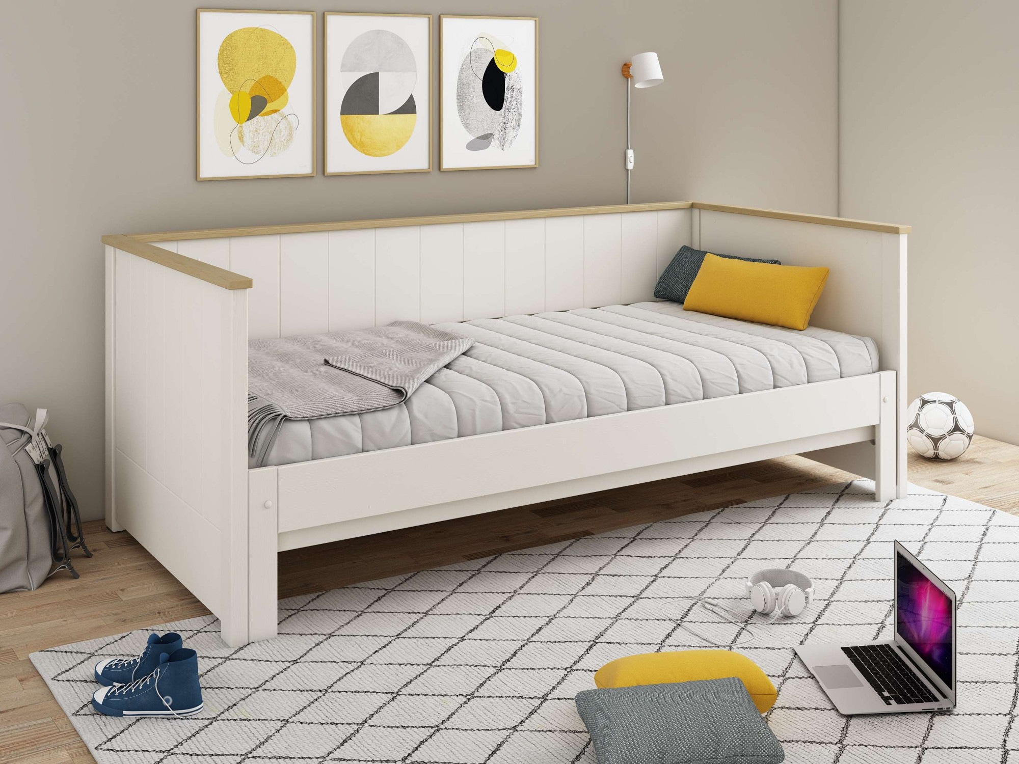 Image of GOODproduct Daybett ""REIGNY ", Kinderbett, Gästebett, zwei Schlafplätze" 2. Schlafplatz ausziehbar, Massivholz, Lammellen - Design, Landhausstil, Schublade optional