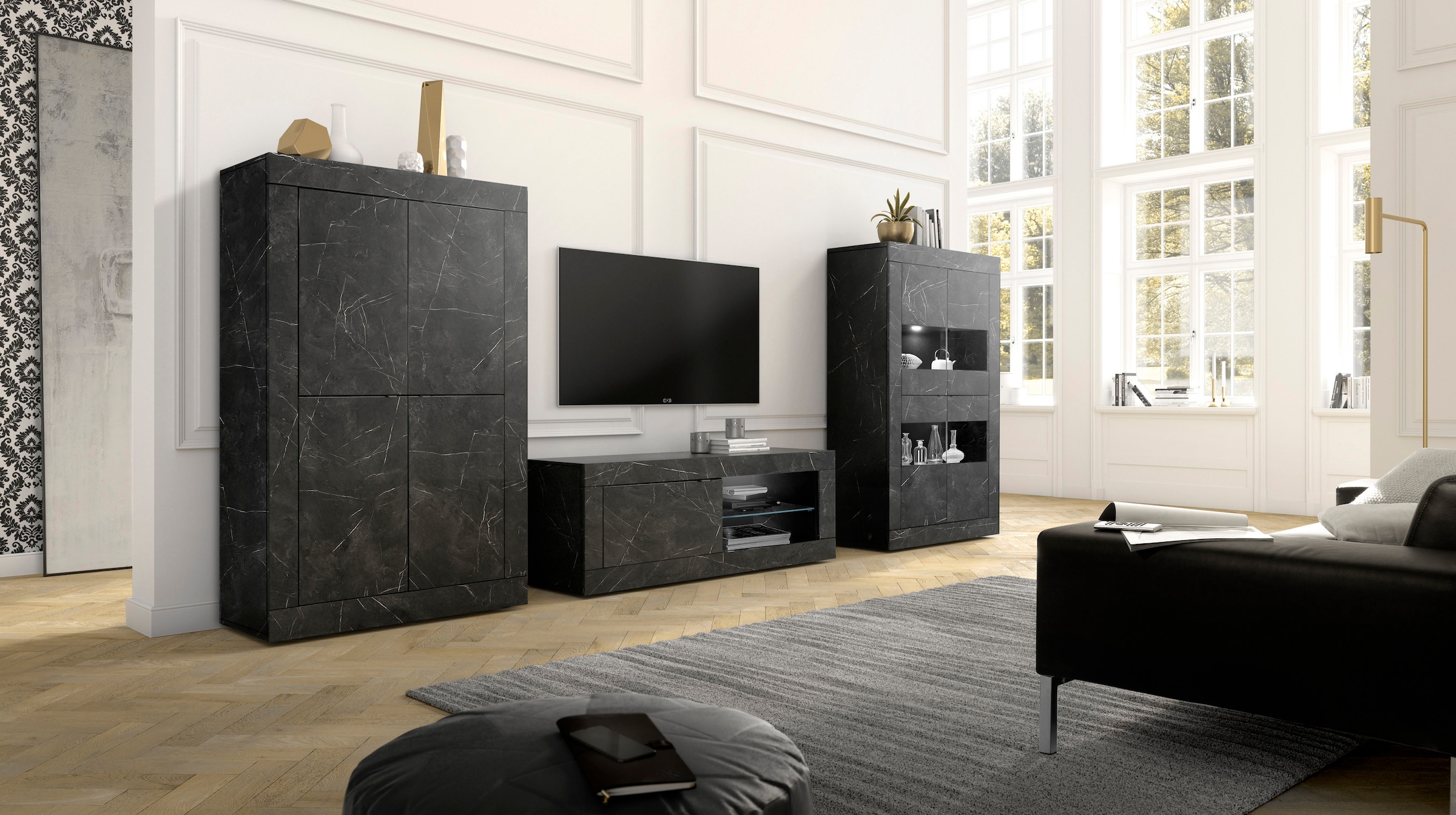 INOSIGN Lowboard »Basic Breite 140 cm, TV-Board 1 Tür, 2 offene Fächer (Glasboden),«, TV-Kommode, Metallgriff, moderne Rahmenoptik, Farbauswahl