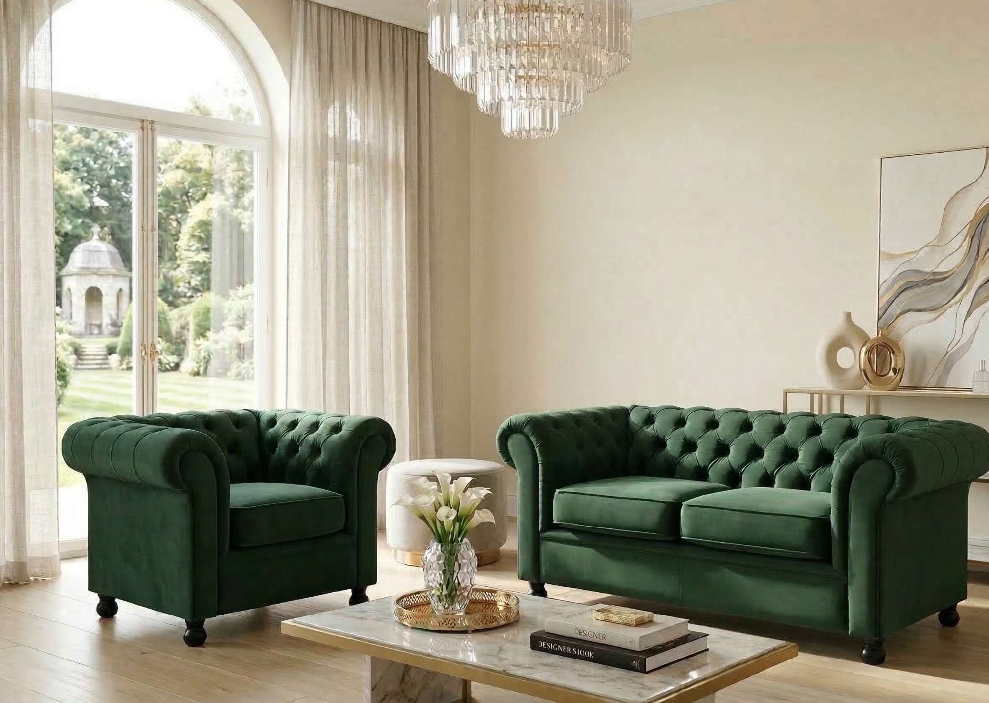 Home affaire 3-places »BRONNOY Chesterfield Sofa mit aufwendiger Knopfheftung, Breite 193 cm« Sofa mit geschwungenen Armlehnen, Chesterfield-Optik, Glamour