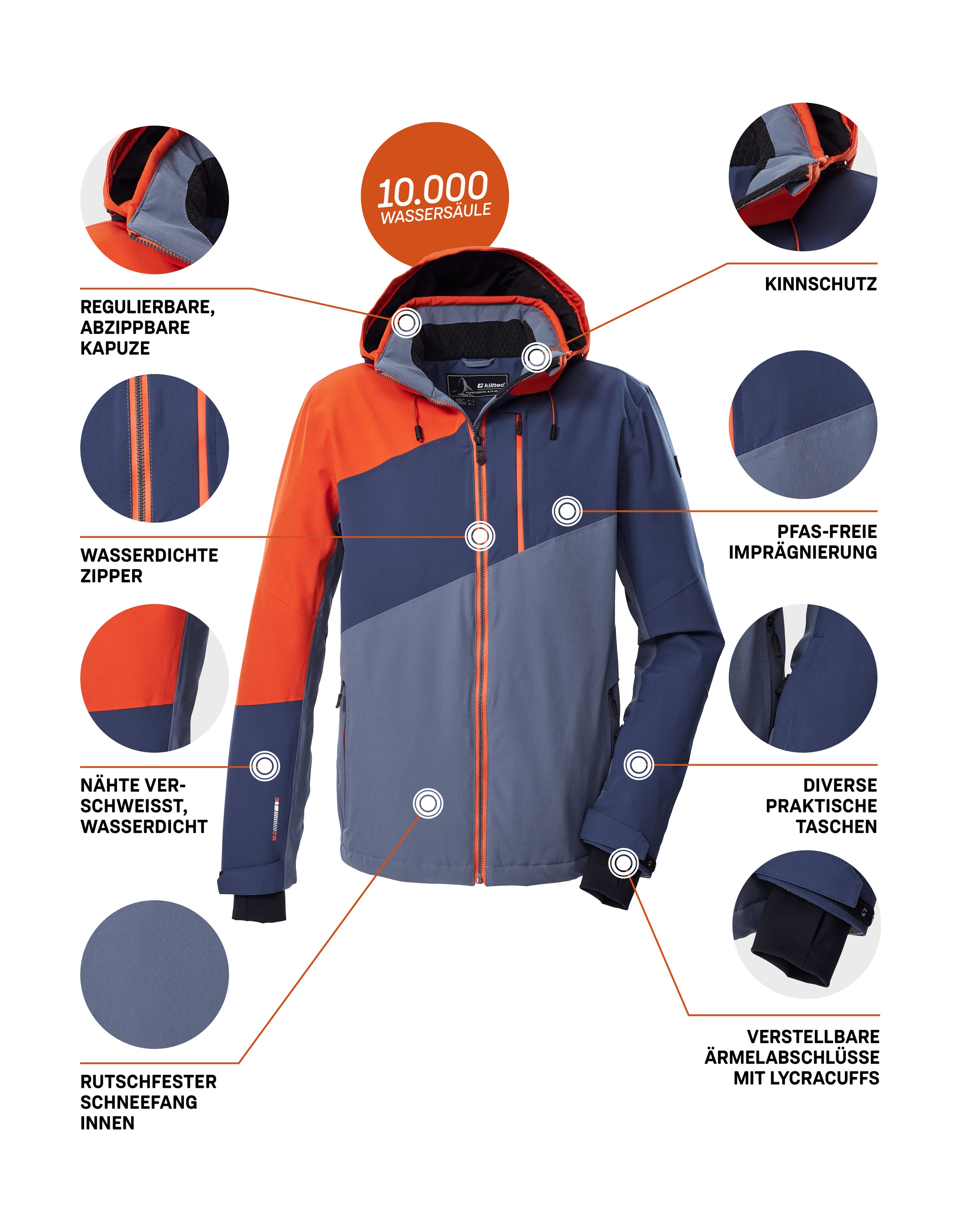 Killtec Skijacke »KSW 32 MN SKI JCKT« Wasserdichte, atmungsaktive Skijacke mit abnehmbarer Kapuze