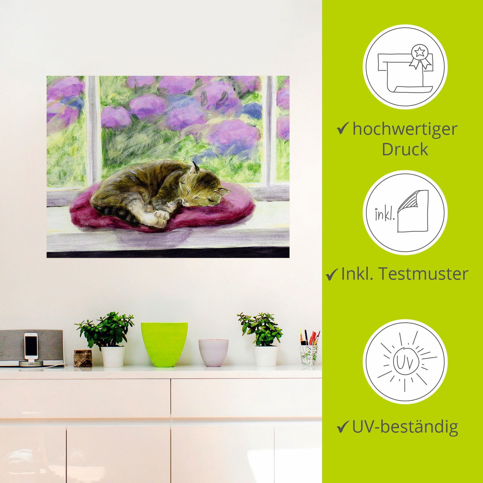 Artland Wandbild »Katze auf Gartenfensterbank«, Haustiere, (1 St.), als Poster, Wandaufkleber in verschied. Grössen