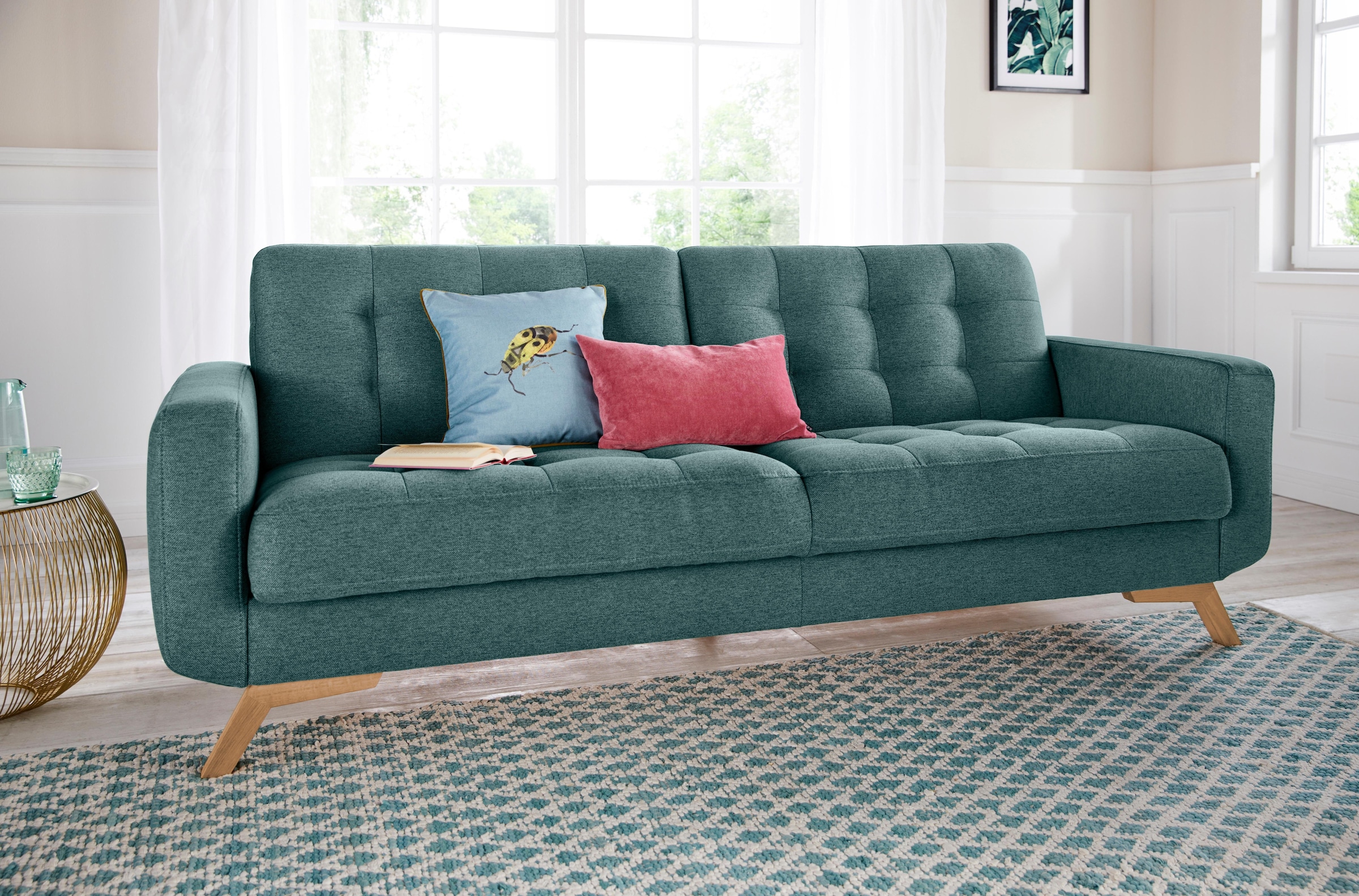 exxpo - sofa fashion 3-places »Fiord, aktuelles Design, tolle Detailverarbeitung im Sitz und Rücken« bequem, wahlweise Kippcouch mit Bettfunktion und Bettkasten, Holzfuss