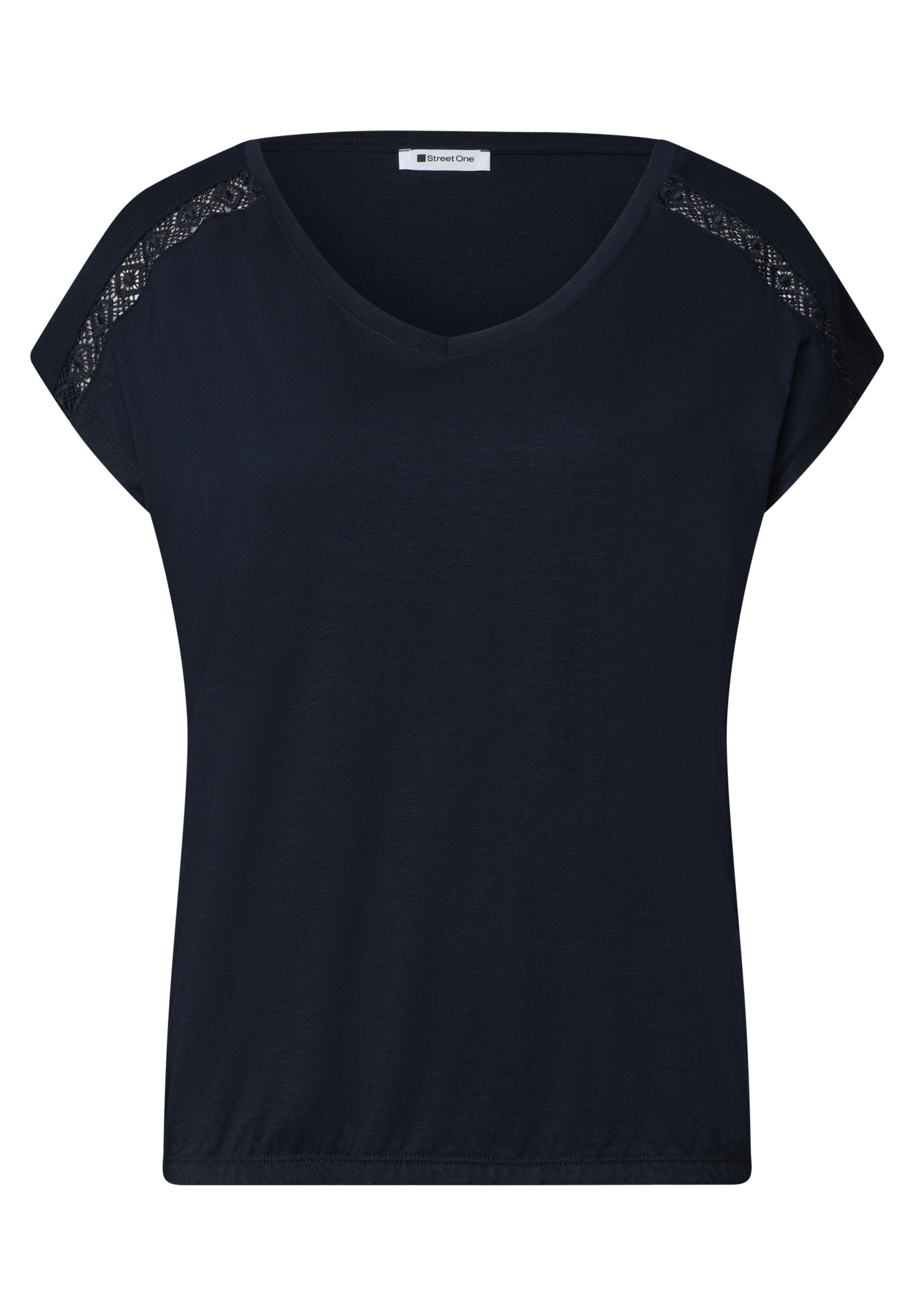 STREET ONE T-shirt à manches courtes Sommershirt mit V-Neck und Crochet-Details