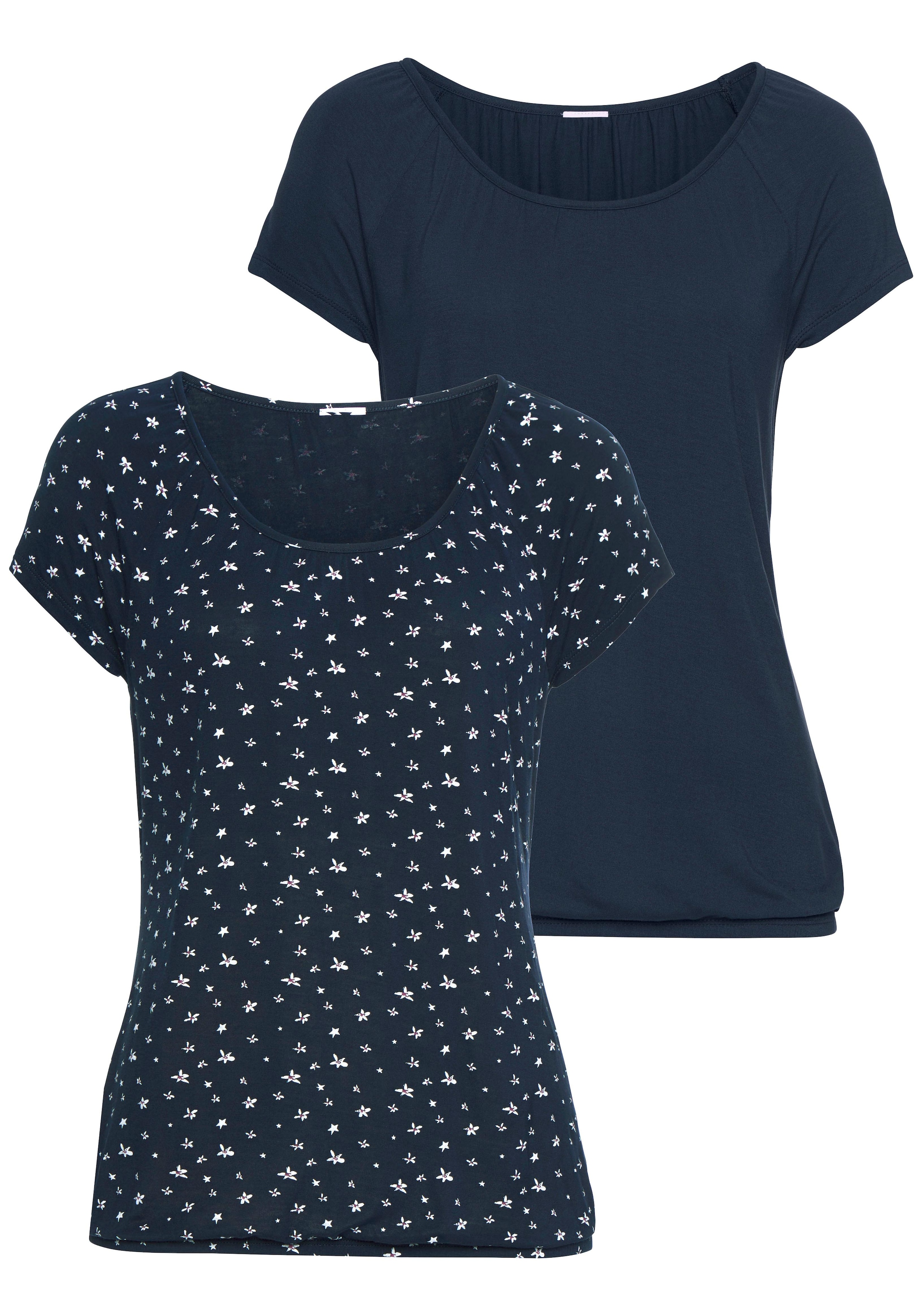 Image of LASCANA Kurzarmshirt, (2er-Pack), mit leicht gerafftem Rundhalsausschnitt bei Ackermann Versand Schweiz