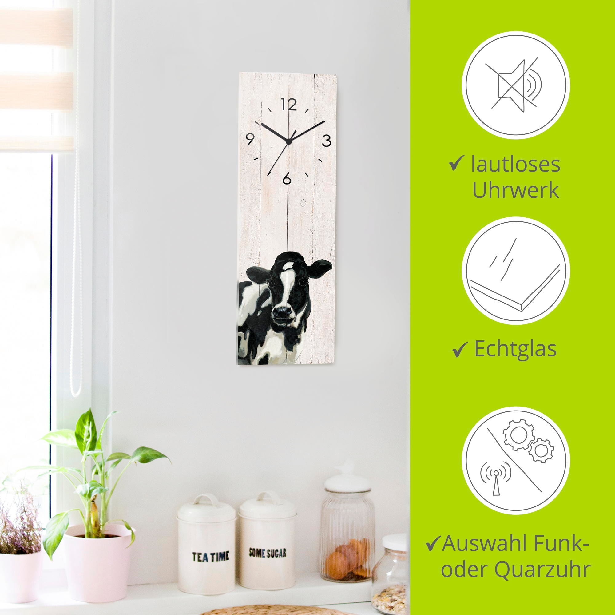 Artland Wanduhr »Kuh (in Holzoptik)« wahlweise mit Quarz- oder Funkuhrwerk, lautlos ohne Tickgeräusche
