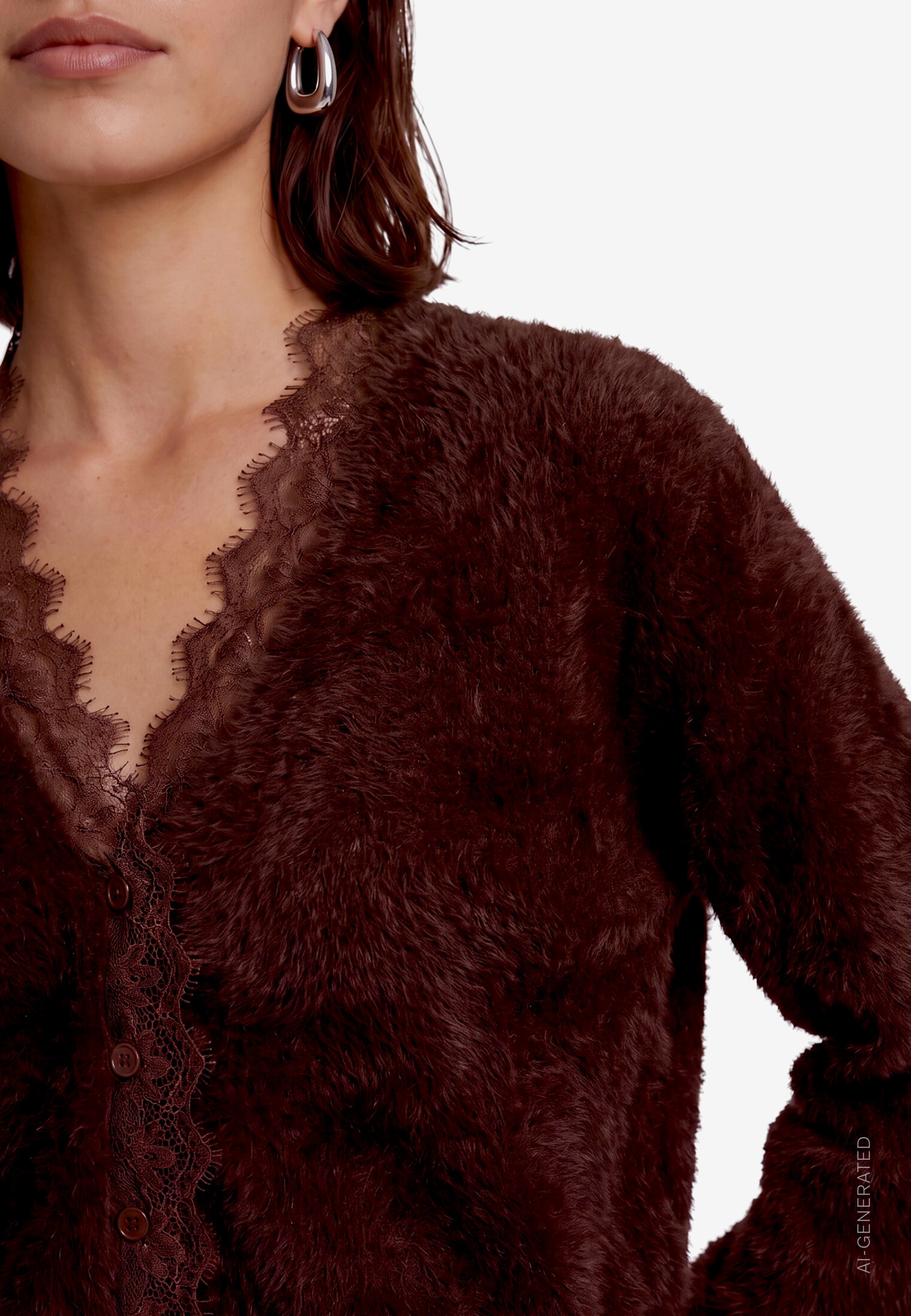 Zero Strickpullover Flauschige Strickjacke mit Spitze