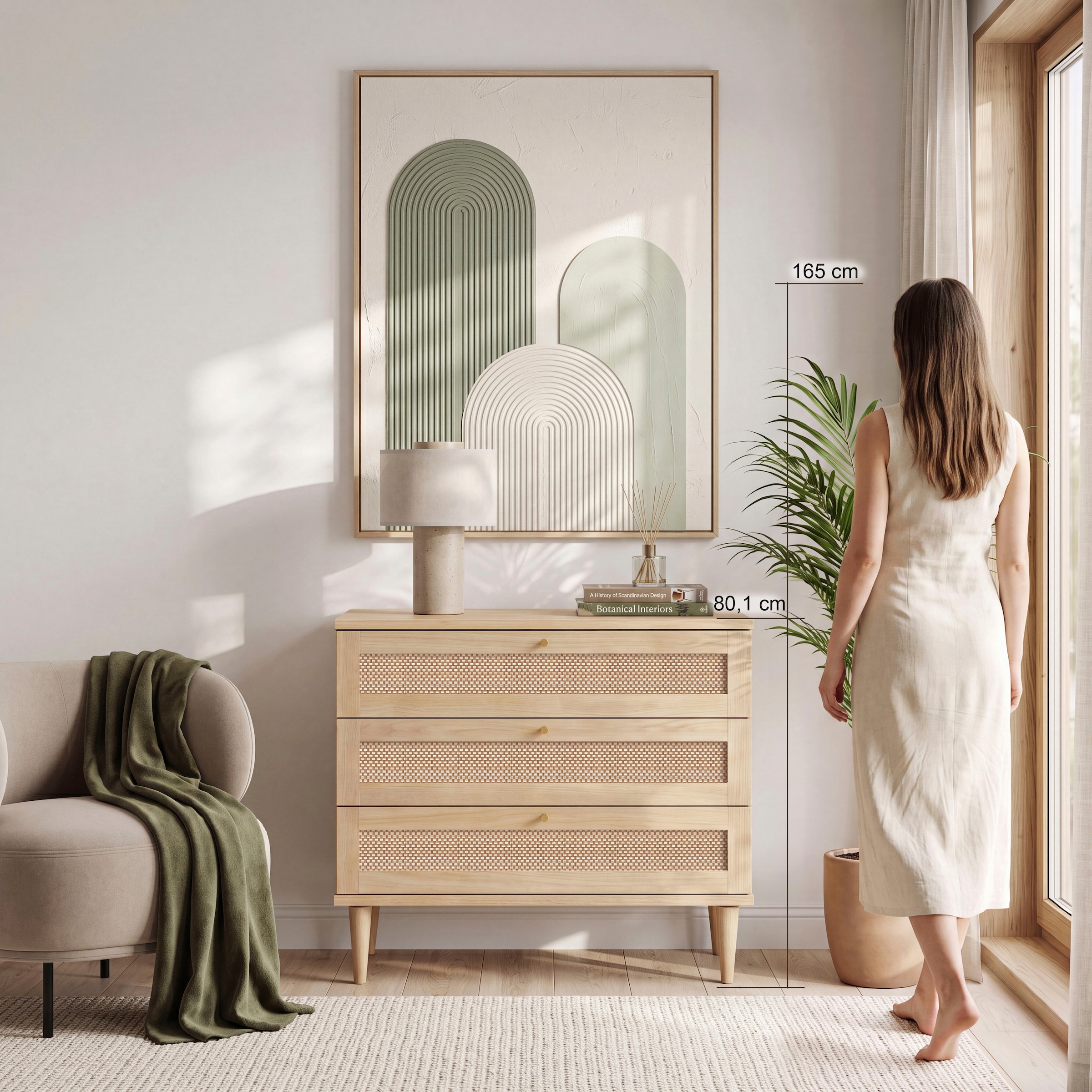 GOODproduct Kommode »ELLIAN mit Geflechtoptik warmes Holzdekor, 3 Schubkästen« Holzfüsse, Metallgriffe, Made in EU, viel Stauraum