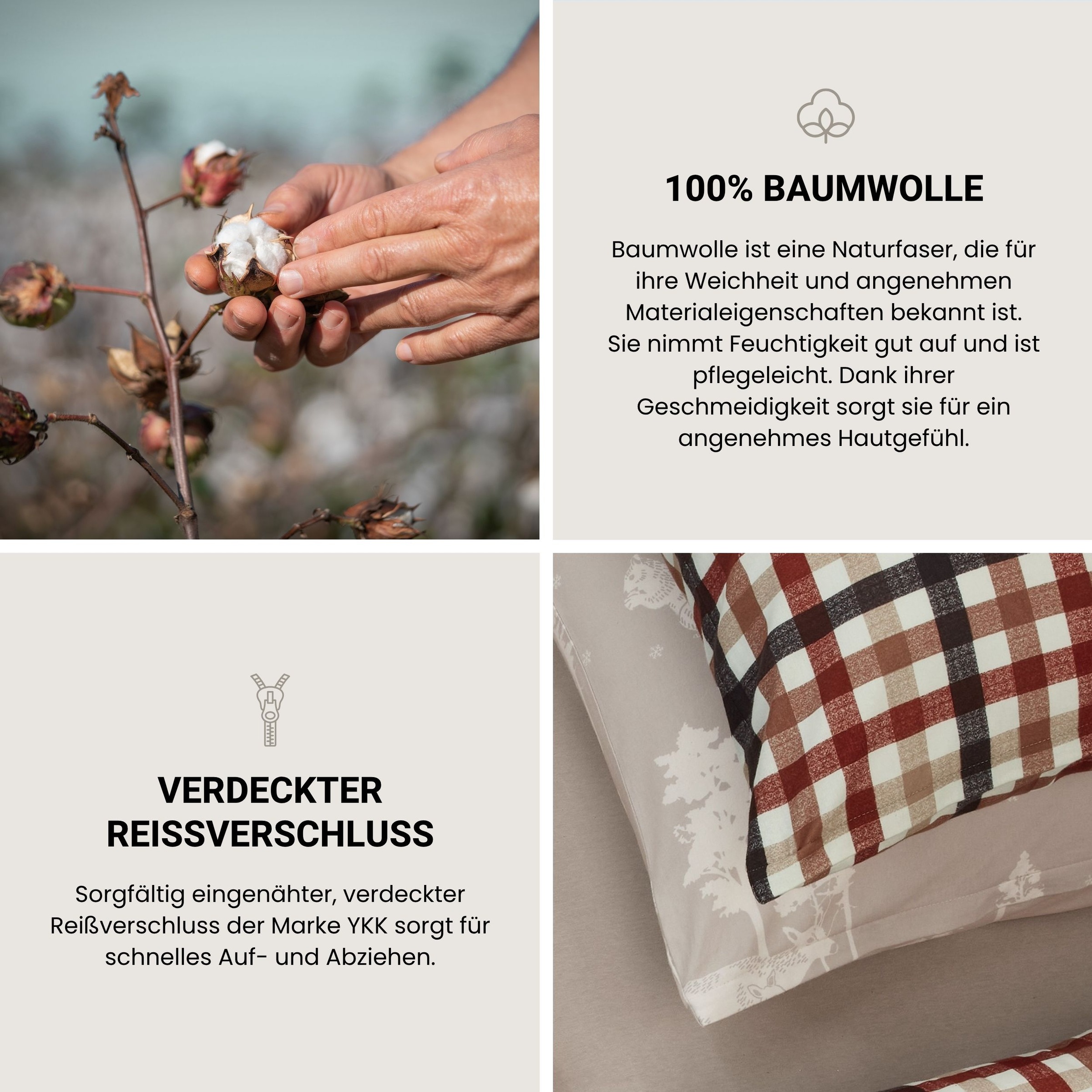 Schiesser Linge de lit »James aus weichem Baumwoll-Feinbiber mit traditionellen Karos« 2 cuis Made in Green