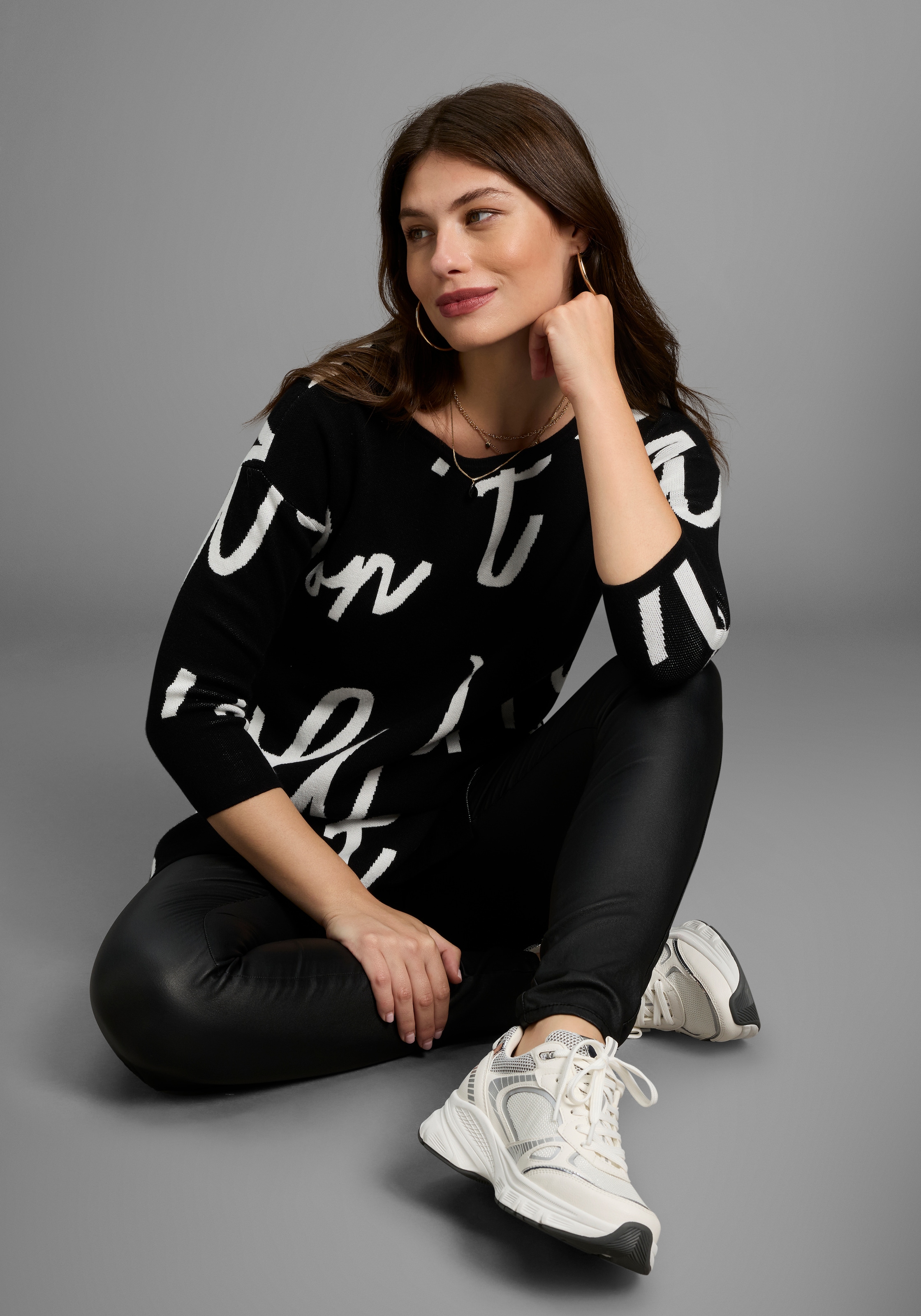 Laura Scott Jacquardpullover, mit femininem Lettering - NEUE KOLLEKTION