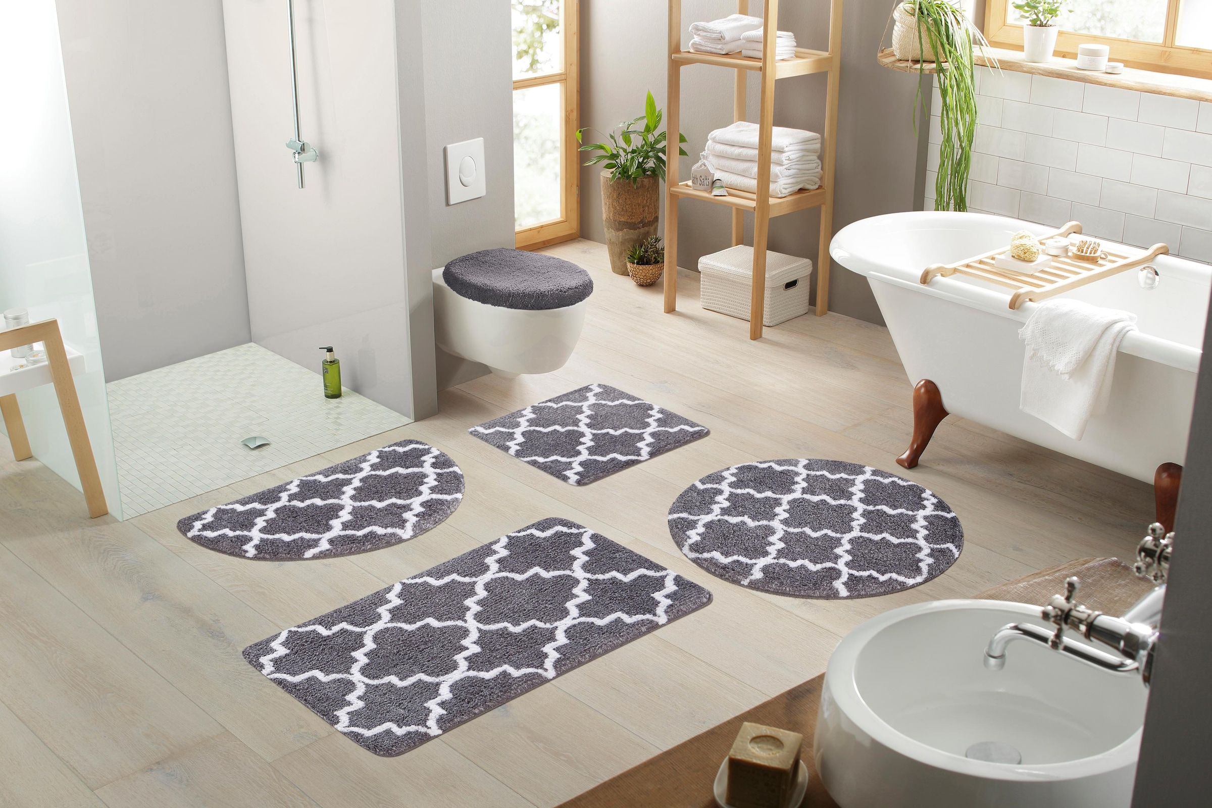 my home Badematte »Suzie«, rutschhemmend beschichtet, strapazierfähig-fussbodenheizungsgeeignet-schnell trocknend, Muster, Badteppich, Badematten auch als 3 teiliges Set & rund