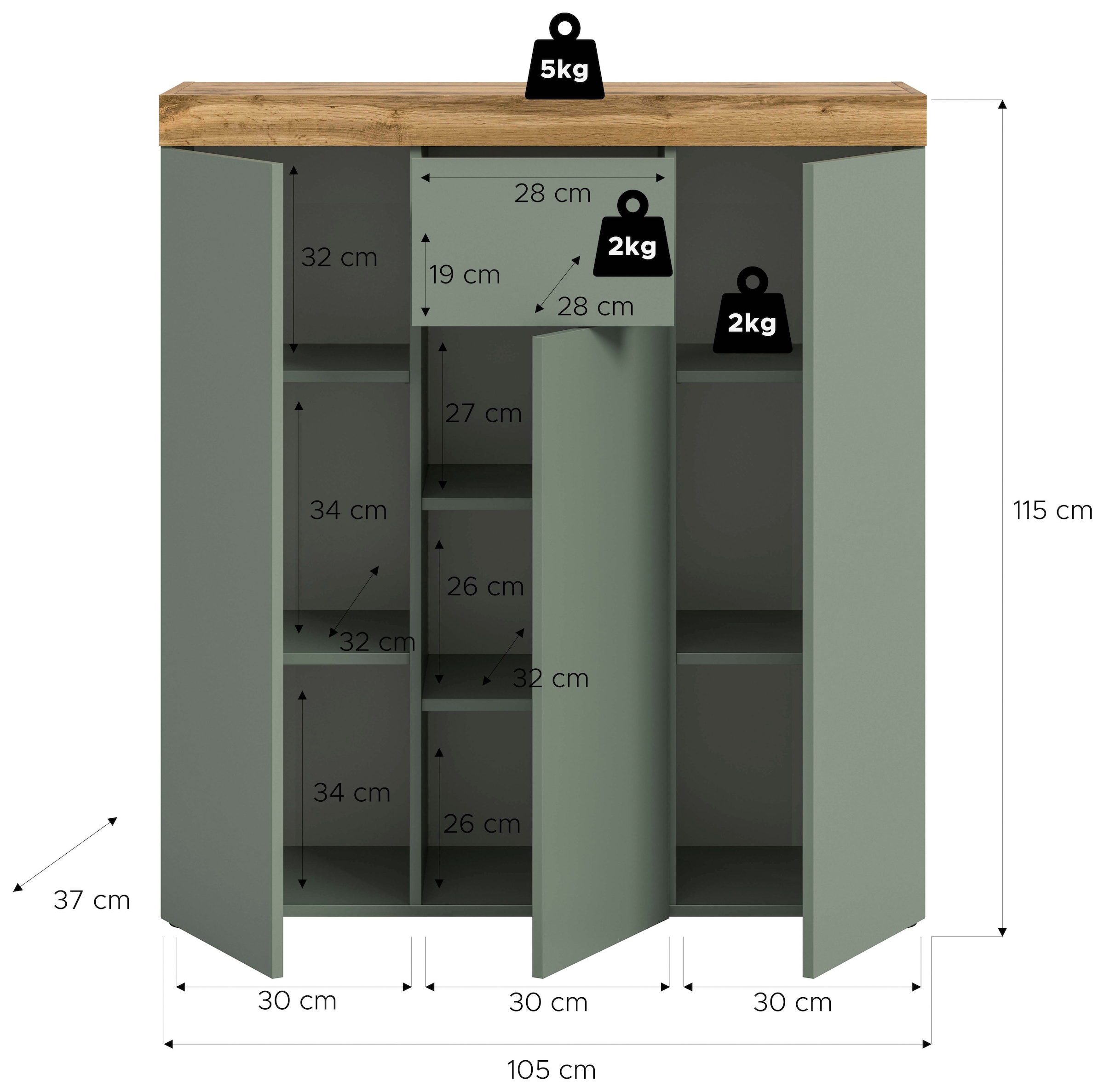 GOODproduct Buffet haut »MAMBO, TOPSELLER!, Höhe 115 cm, in verschiedenen Farben erhältlich« 2 farbige Ausführung, in verschiedenen Farben erhältlich, 1 cuis tlg. Kommode, Sideboard, Wohnzimmer, Schlafzimmer