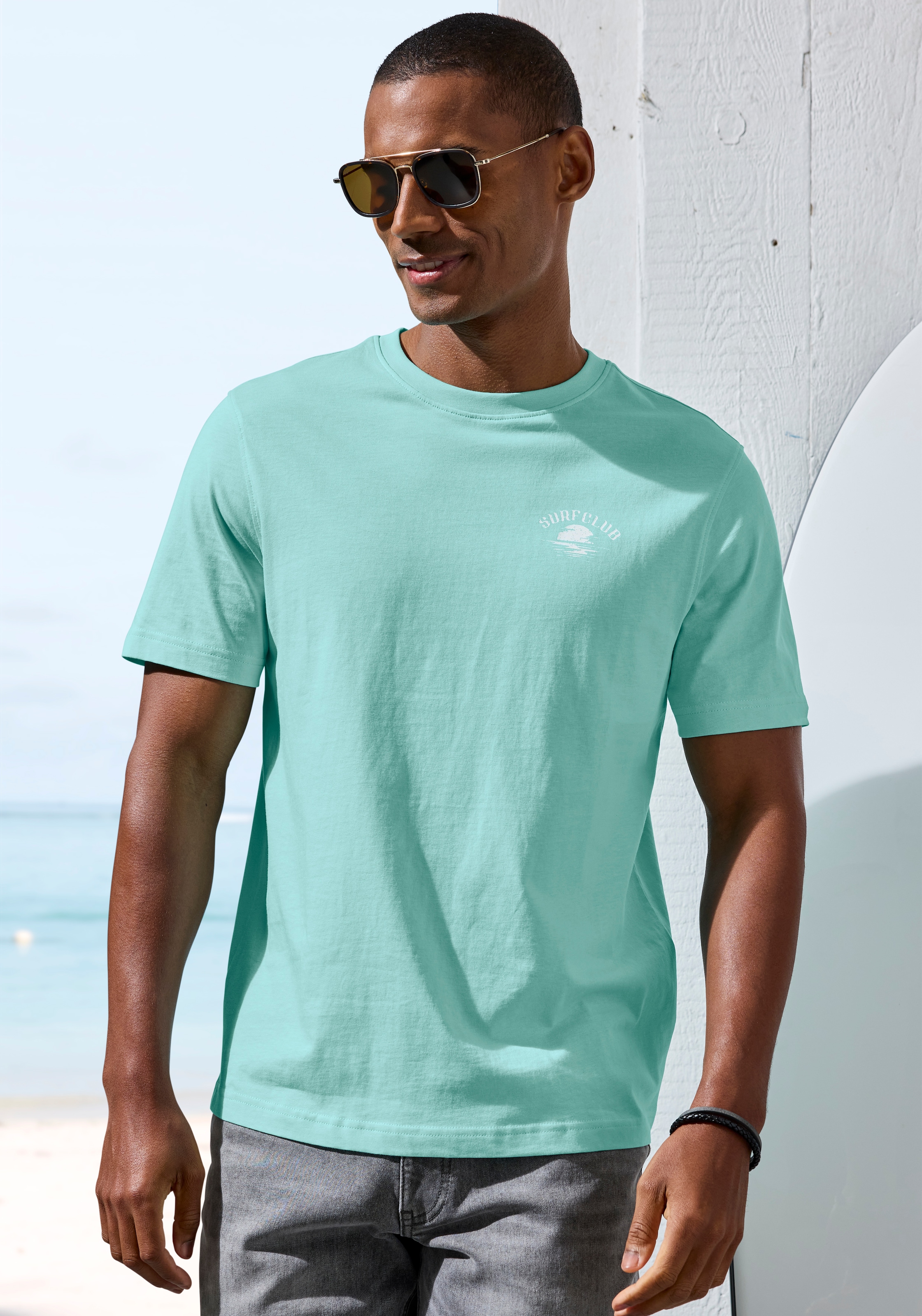 Image of Beachtime T-Shirt ", Printshirt" Kurzarm, mit stylischem Print, Rundhalsausschnitt, aus Baumwolle