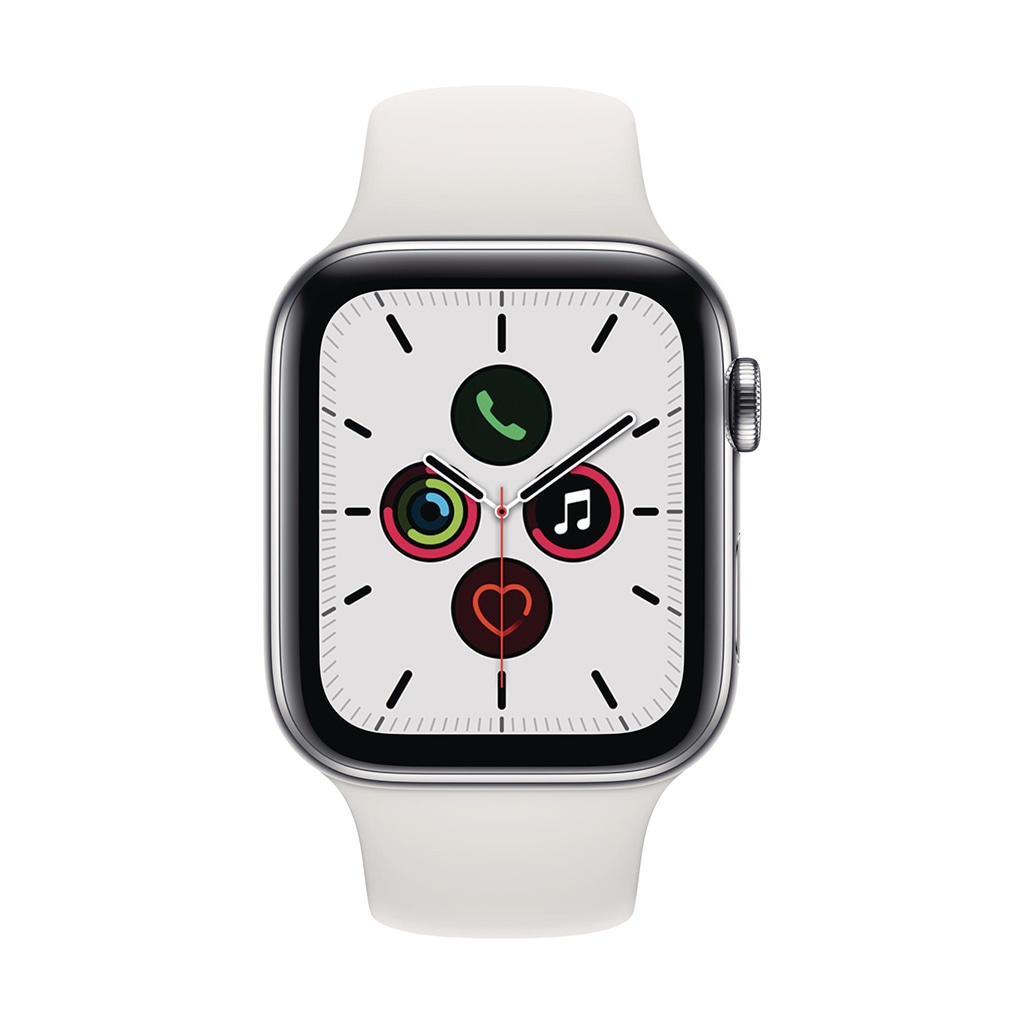 Apple Smartwatch »Serie 5, GPS Cellular, 44 mm Edelstahl-Gehäuse mit Sportarmband«, (4,4 cm / 1,91 Zoll), Watch OS, 32 GB, MWWF2FD/A)