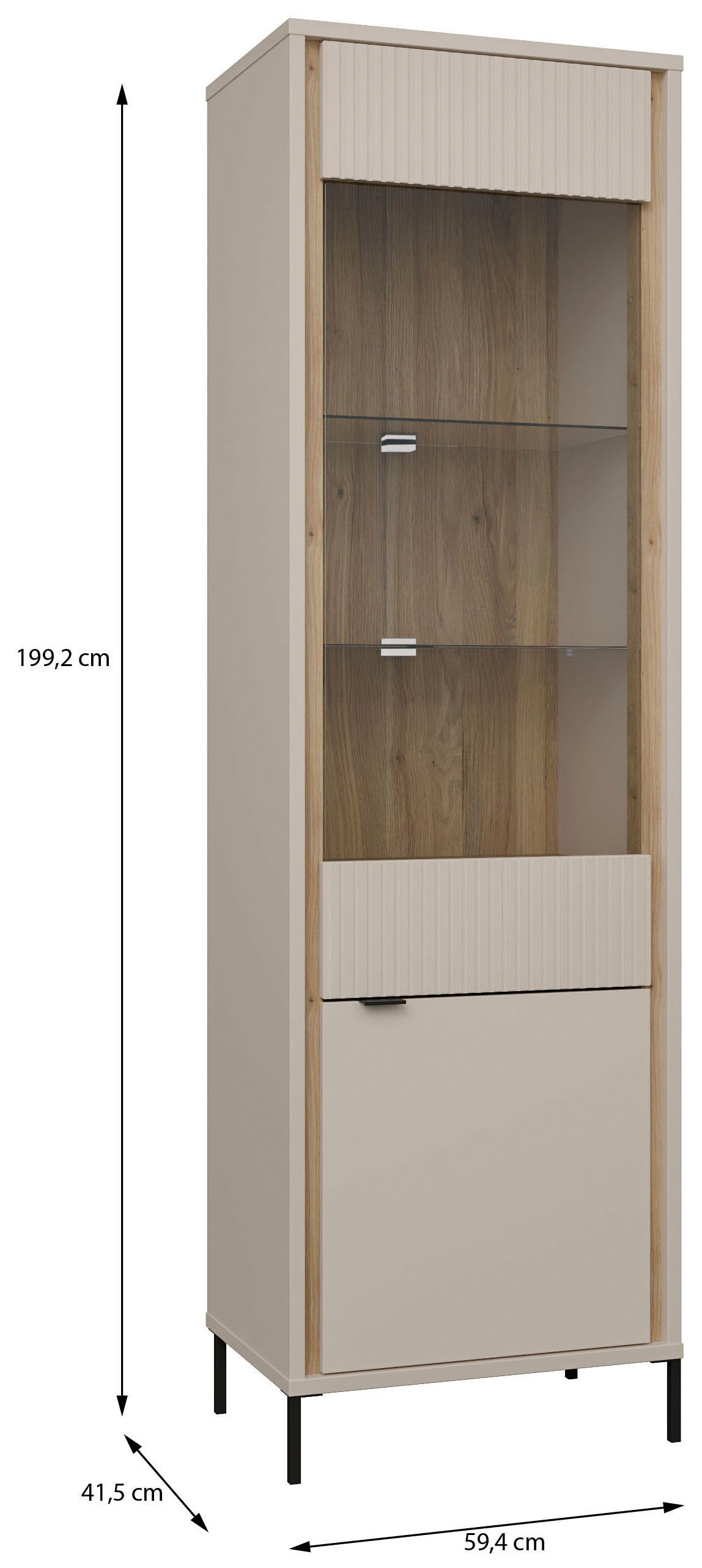FORTE Vitrine »Forte Seravel Vitrine, 2-türig, Höhe 192,2 cm Lamellen« B/H/T 59,4/199,2/41,5 cm, Glastüre, optionale Beleuchtung