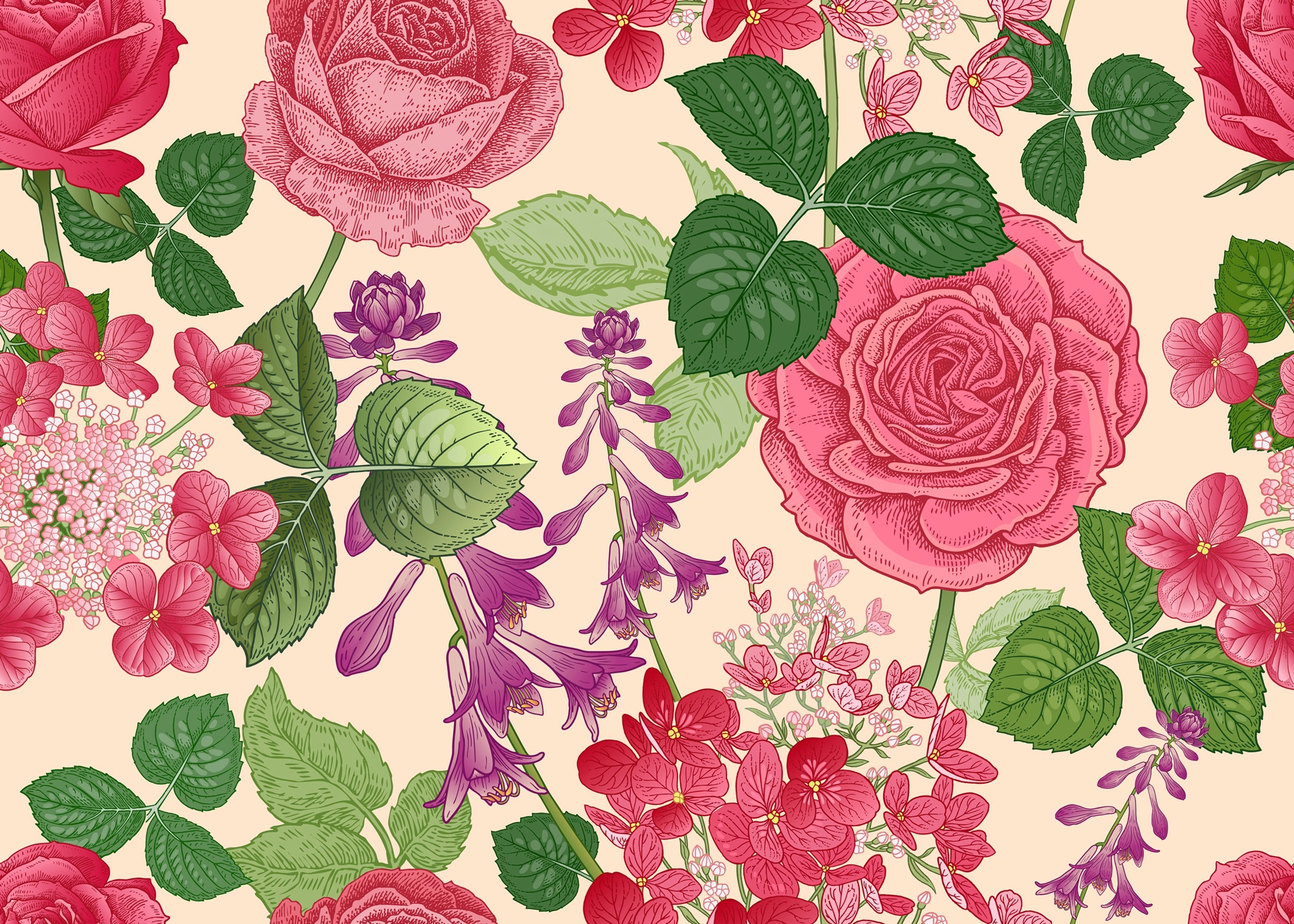 Fototapete »BLUMEN ABSTRAKT-MUSTER DESIGN ROSEN BLUMEN DECOR RETRO«