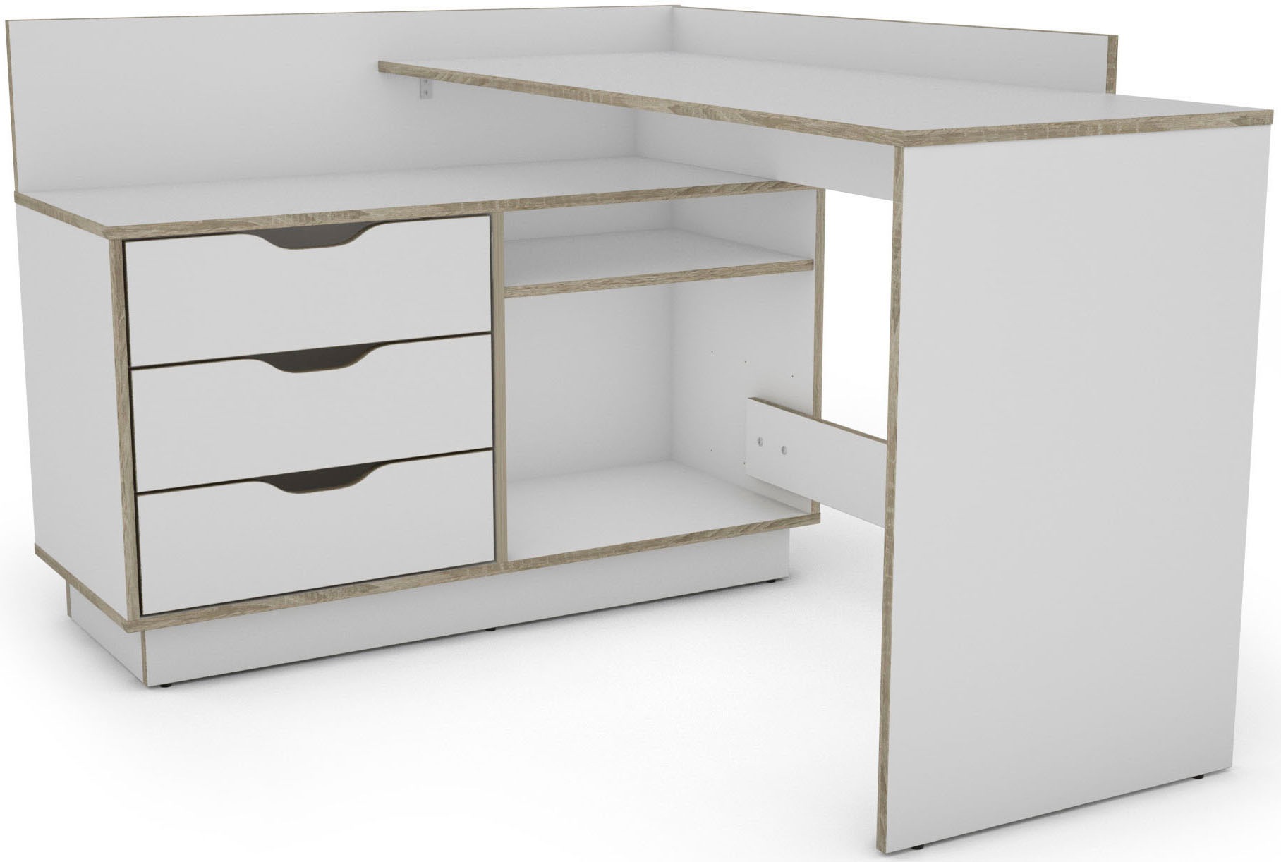 Image of GOODproduct Eckschreibtisch "Bexley" mit viel Stauraum, Breite 129 cm, rechts oder links montierbar