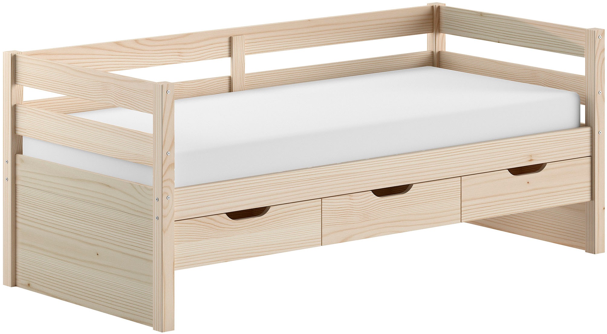 Vipack Funktionsbett »Margrit, mit 3 Schubladen, zeitloses Design universell einsetzbar« Liegefläche 90 x 200 cm, inkl. Rolllattenrost und seitlichem Umbau,  stabiles Massivholzbett, wahlweise in 2 Farben erhältlich
