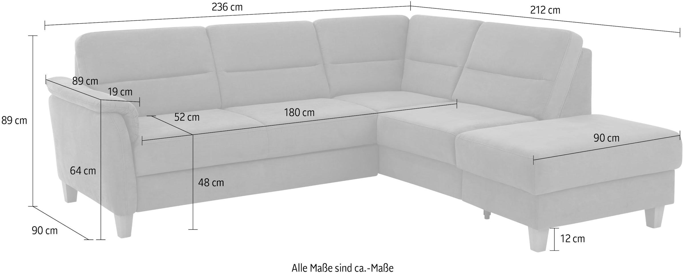 Home affaire Ecksofa »Palmera L-Form, B: 236 cm« optional Bettfunktion & Bettkasten, Federkern
