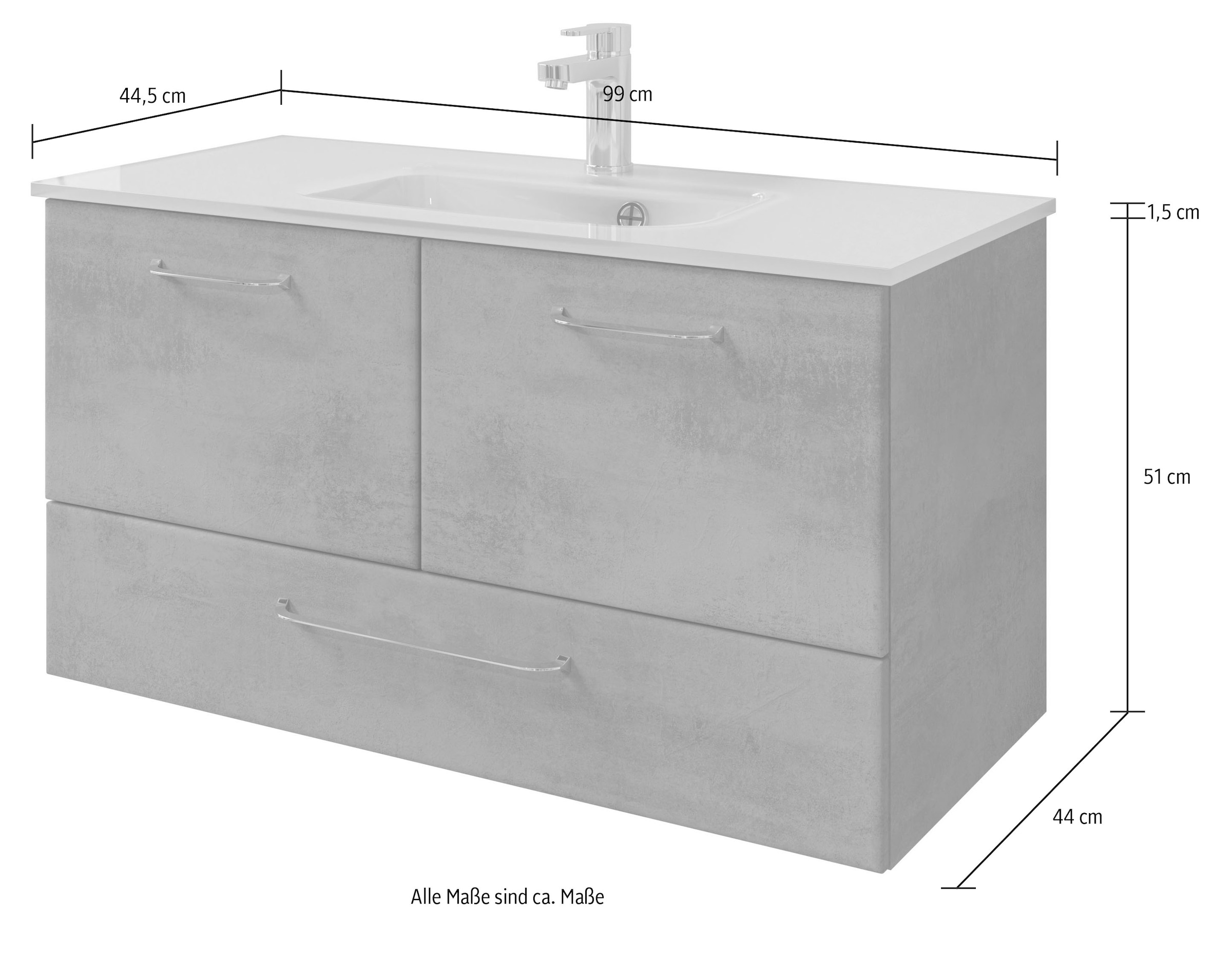 Saphir Ensemble de meubles de salle de bain »Quickset 945 Glas-Waschtisch mit Unterschrank, 99 cm breit, Waschplatz« 1 cuis tlg.