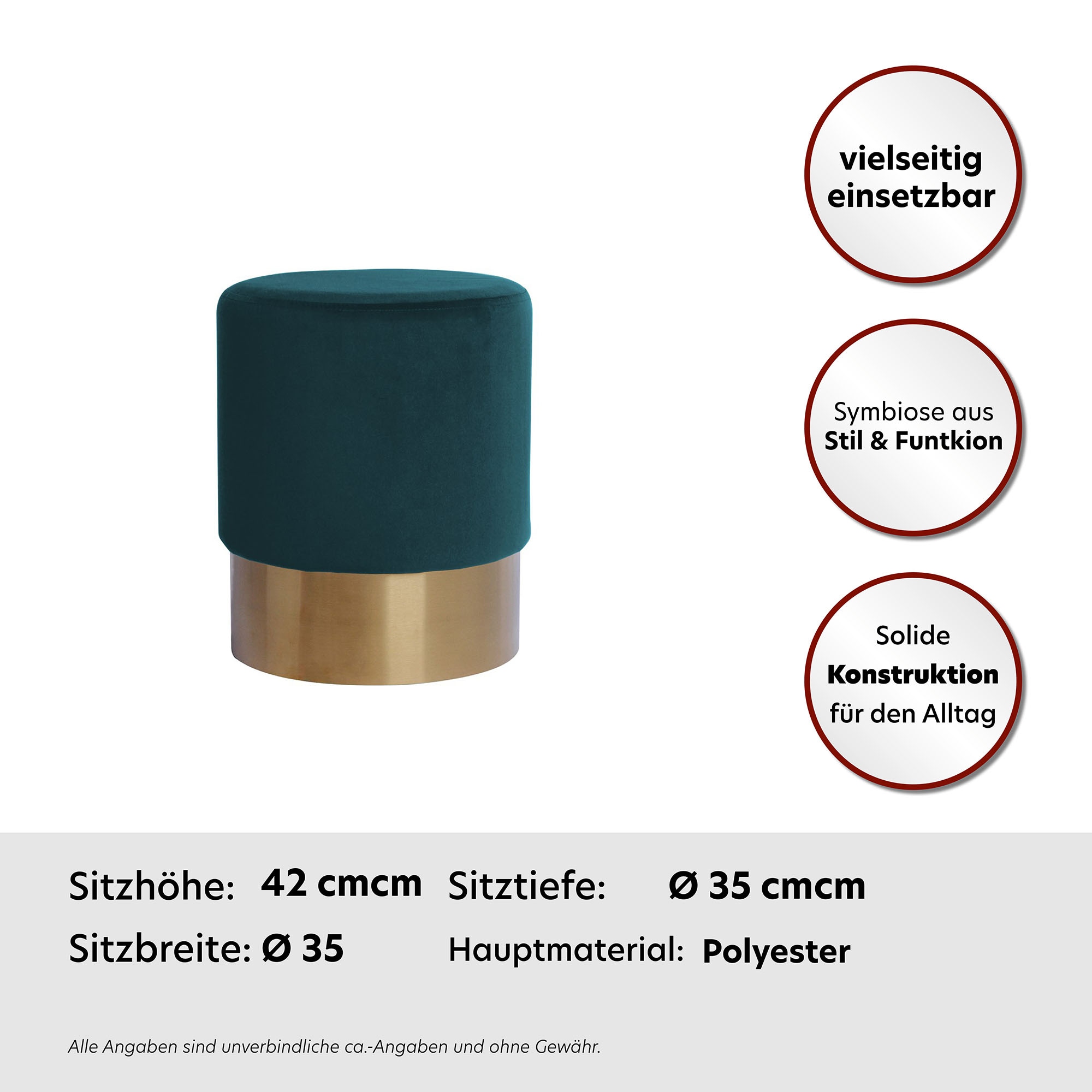Kayoom Hocker »Nano 110, Hocker in stilvollem Design, runde Form, mit Fuss aus Metall«, (1 St.), Golz Akzente, mit pflegeleichtem Stoffbezug, runde Form