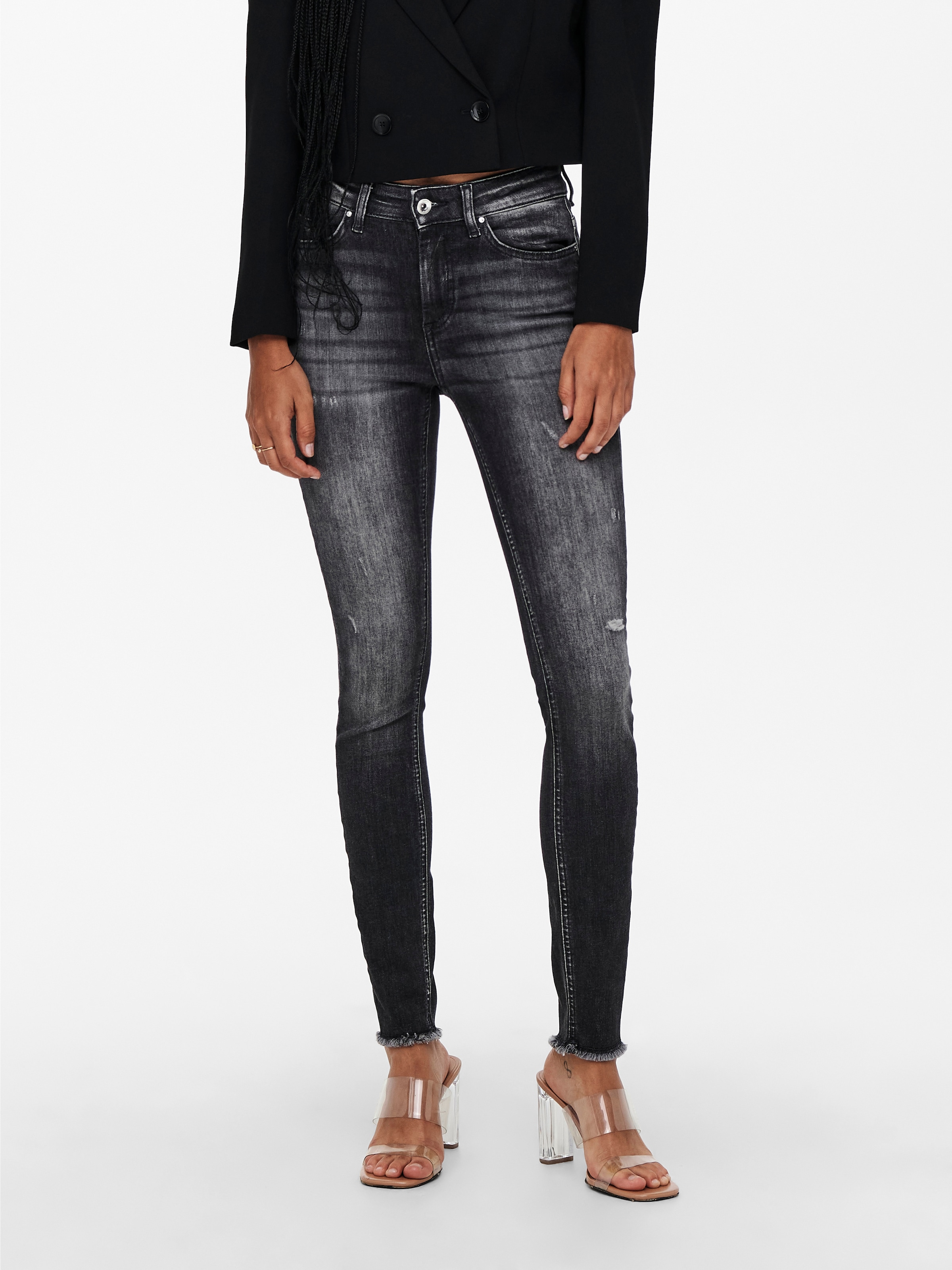 Image of ONLY Skinny-fit-Jeans "ONLBLUSH MID SK AK RW REA787 DNM" mit Destroyed Effekt