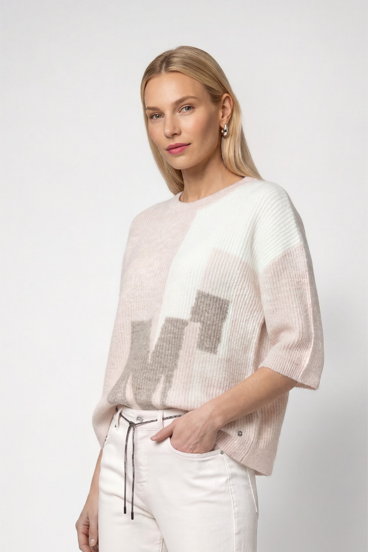 Monari Pull en tricot »Pullover Intarsie« Coupe régulière avec col rond