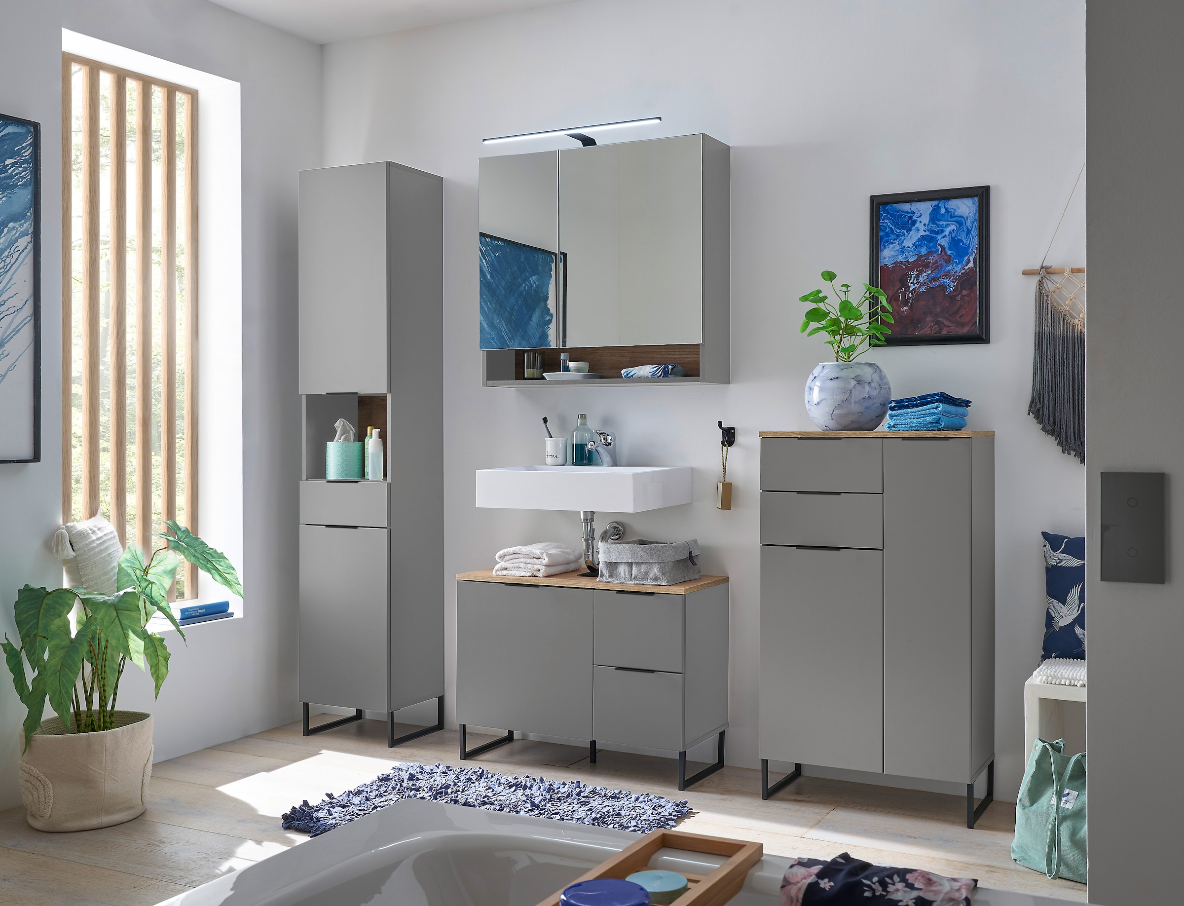 BASIC by Balculina Armoire intermédiaire »Denver Midischrank, Badezimmerschrank BxHxT 60x106x32« 1 cuis tlg. largeur 60 cm, porte montable à gauche/droite, softclose