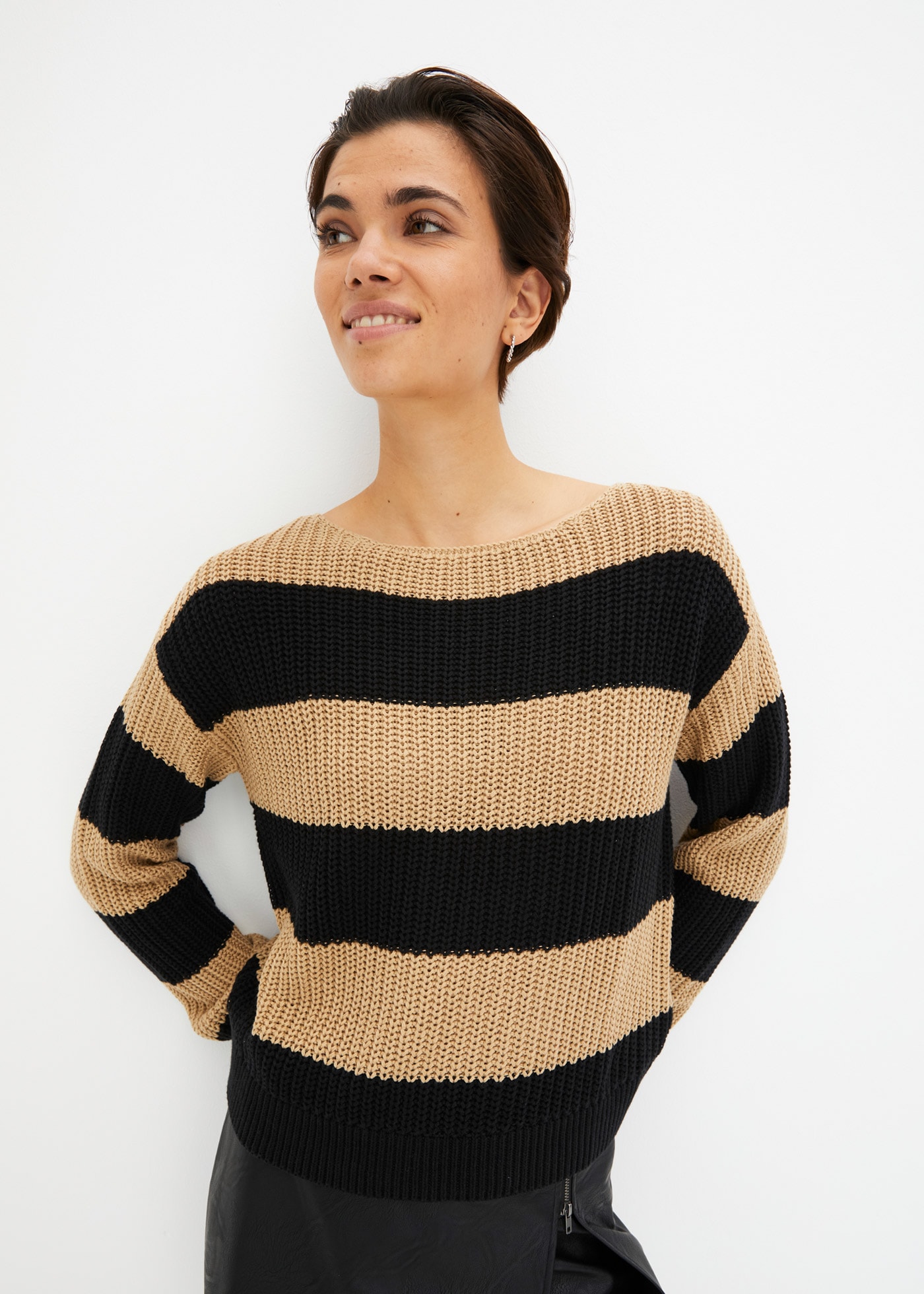 Image of bonprix Strickpullover mit hohem Baumwollanteil, mit U-Boot Ausschnitt, bequem