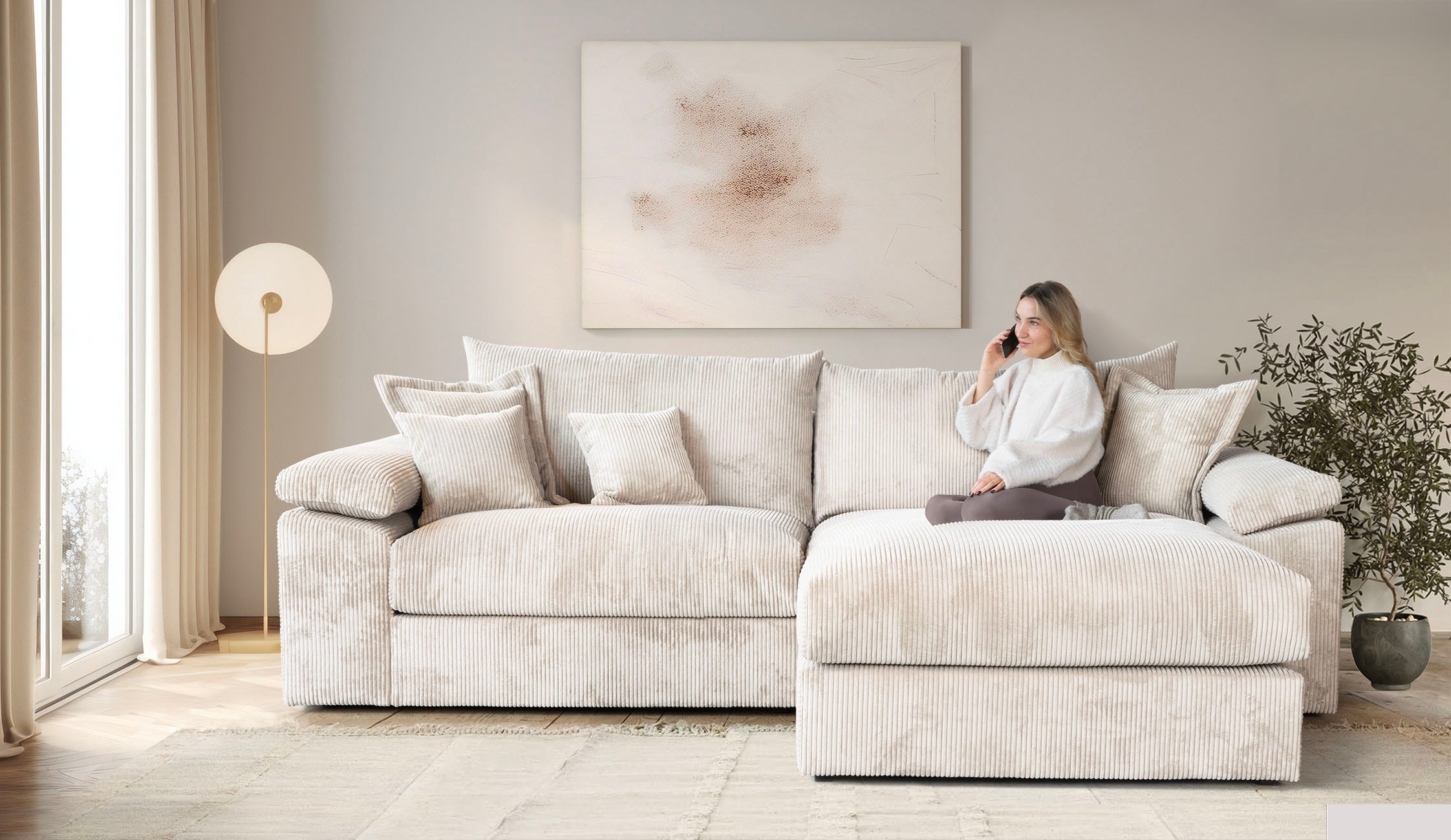 Home affaire Ecksofa »Soft&Cosy XXL L-Form, B: 303 cm - OTTO. Verlässliche Qualität.« Mega-Sofa, Cord oder Chenille-Struktur, mit Federkern & 4 Zierkissen