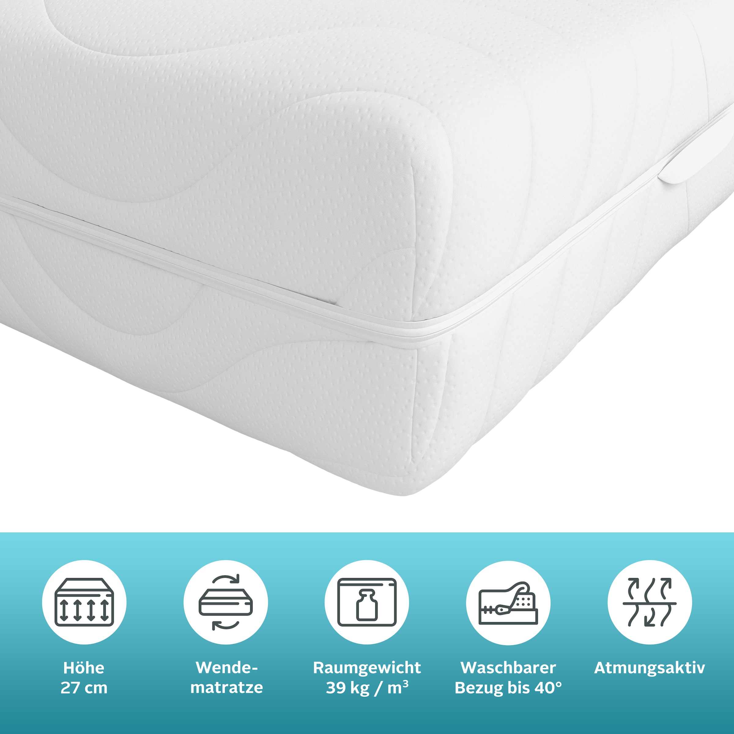 GOODproduct Kaltschaummatratze »NEUHEIT, PREMIUM Tornby, 90x200 cm, 140x200 cm & mehr, atmungsaktiv« 27 cm hoch Raumgewicht: 39 kg/m³ 1 Stk. tlg. Wendematratze H2+3/H3+4/H4+5, ergonomisch, langlebige Qualität (RG 39)