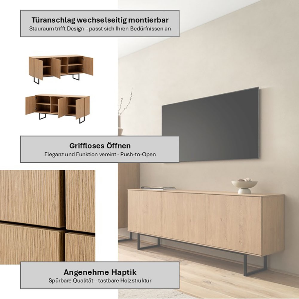 Home affaire Lowboard »Lund, moderner TV-Unterschrank, Kommode mit Kufengestell« ausreichend Stauraum, vielseitig einsetzbar, 150 cm breit