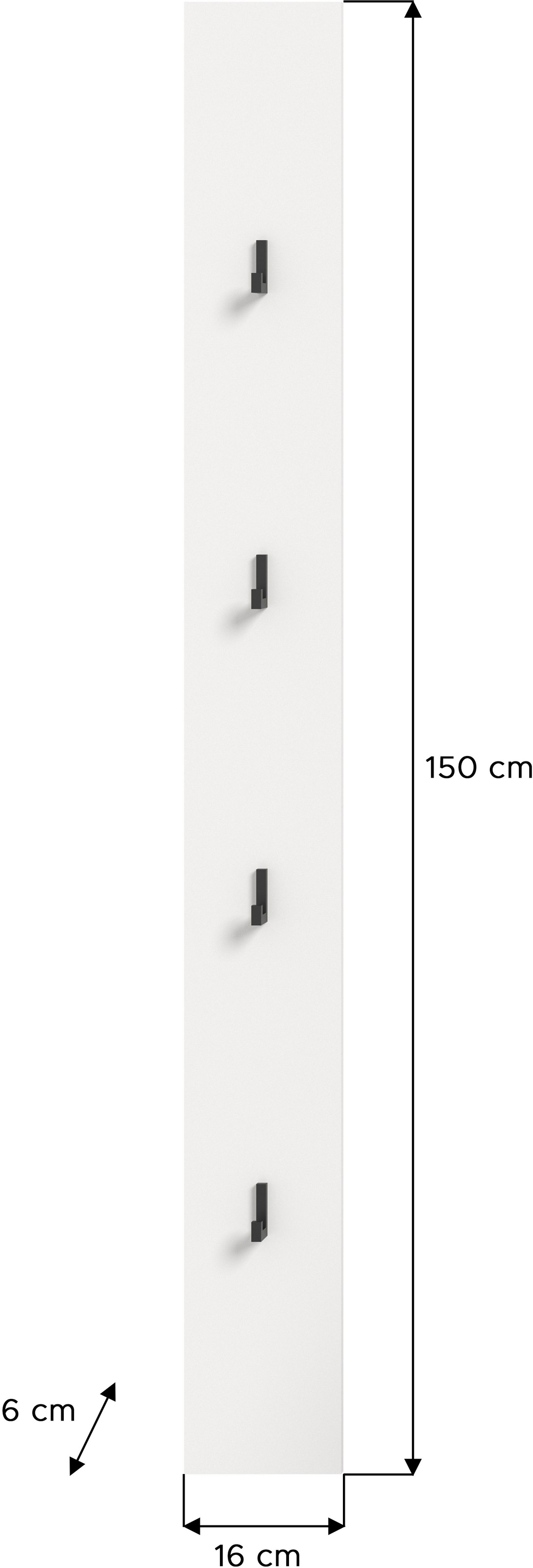 welltime Barre à crochets »VICENZA, TOPSELLER!, Höhe 150cm, 4 schwarze Haken« Paneel, Wandpaneel, Paneel, Wandhaken, Wandboard