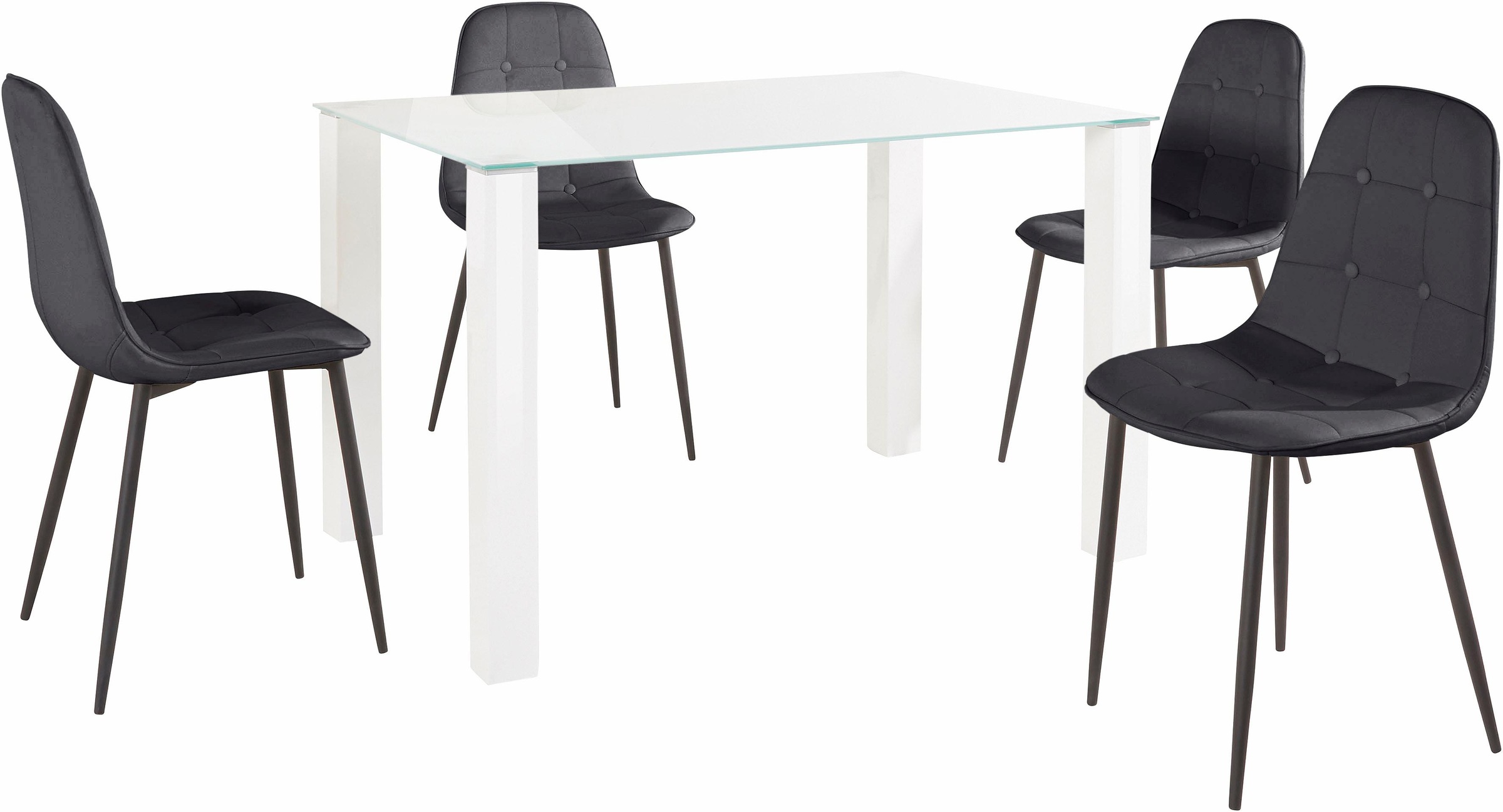 GOODproduct Ensemble de salle à manger Set, 5 cuis tlg. mit Glastisch, Breite 120 cm