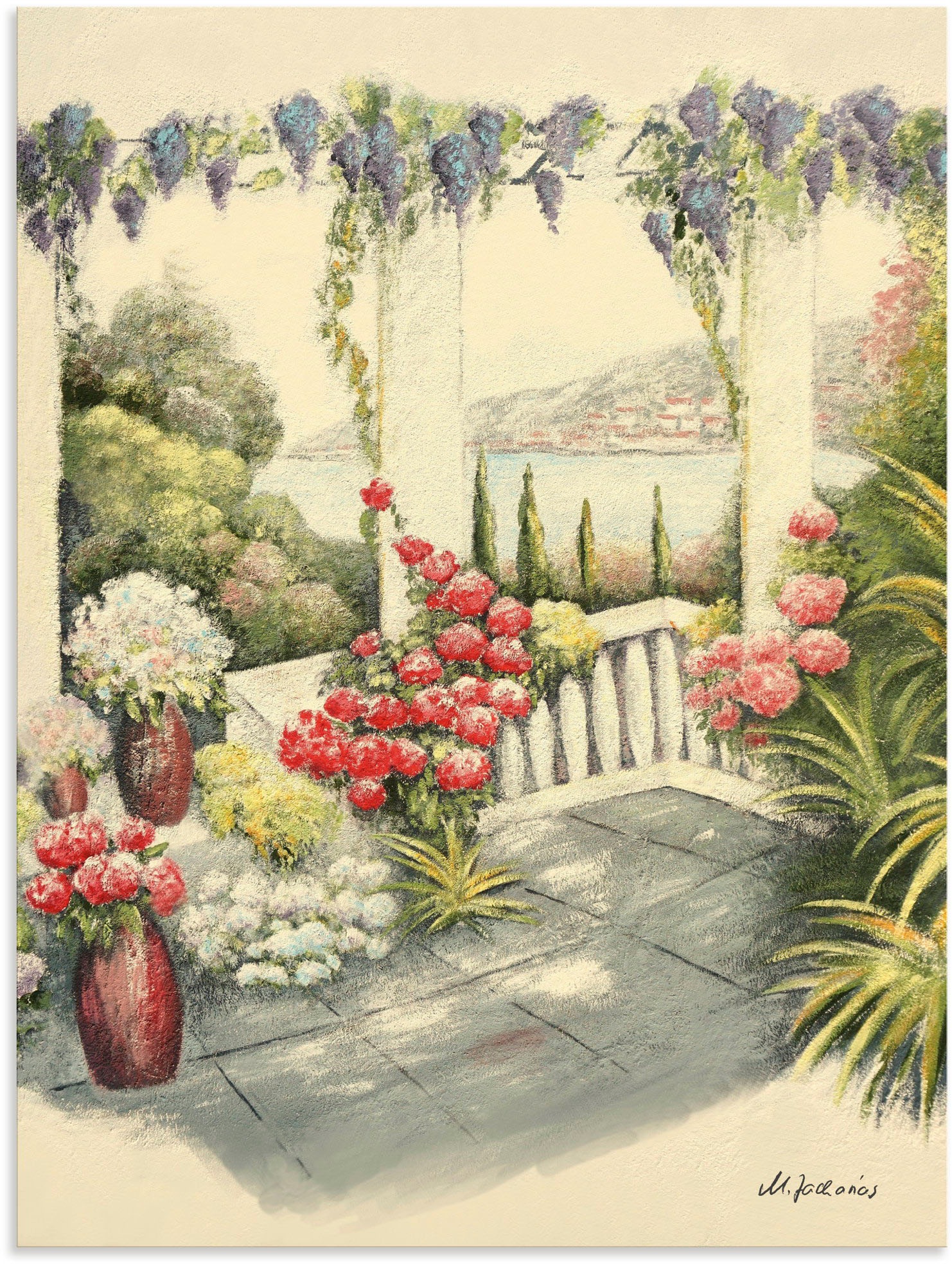 Image of Artland Wandbild »Mediterrane Terrasse«, Fensterblick, (1 St.), in vielen Grössen & Produktarten - Alubild / Outdoorbild für den Aussenbereich, Leinwandbild, Poster, Wandaufkleber / Wandtattoo auch für Badezimmer geeignet bei Ackermann Versand Schweiz