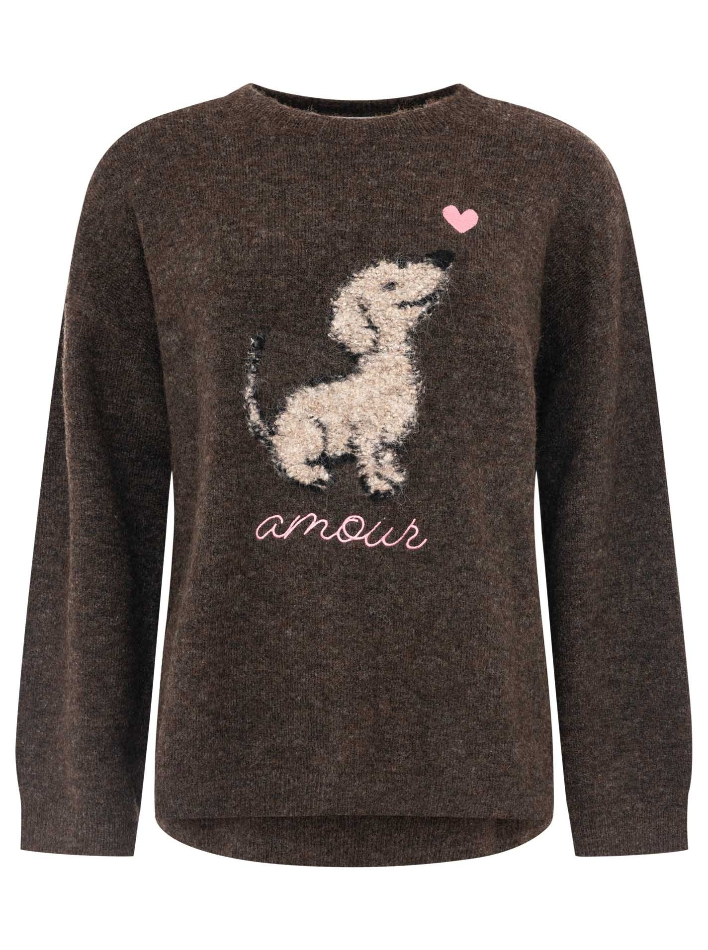 Zwillingsherz Strickpullover »"Dog Amour"« mit Hundemotiv, Rundhals, oversize, überschnittene Schultern, Strick