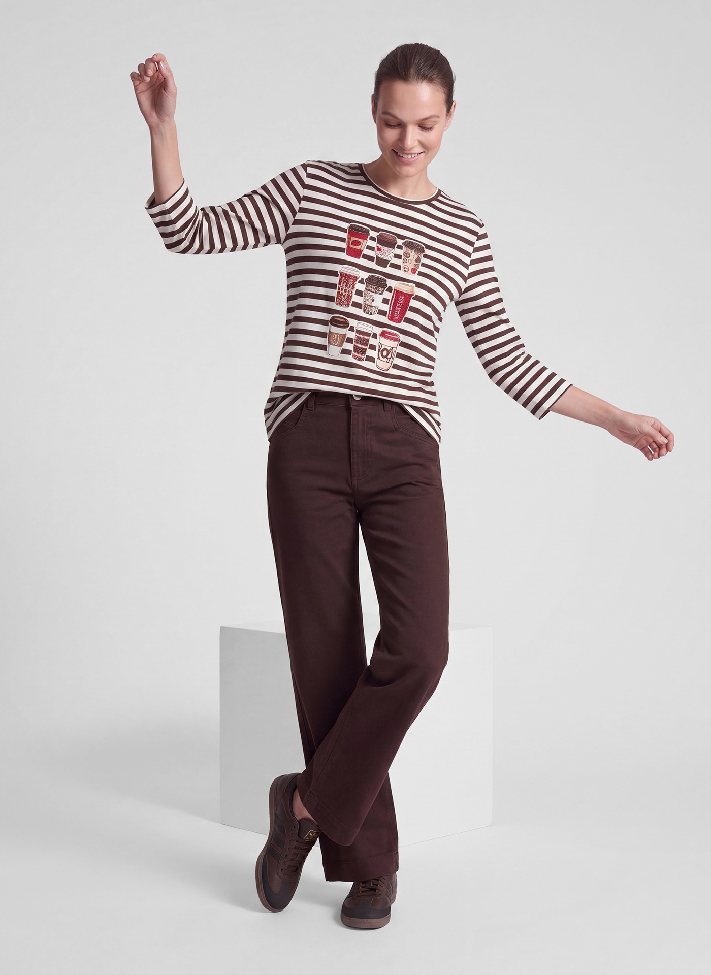 Rabe T-shirt à manches 3/4 mit Streifen-Muster - Print und Glitzersteinen