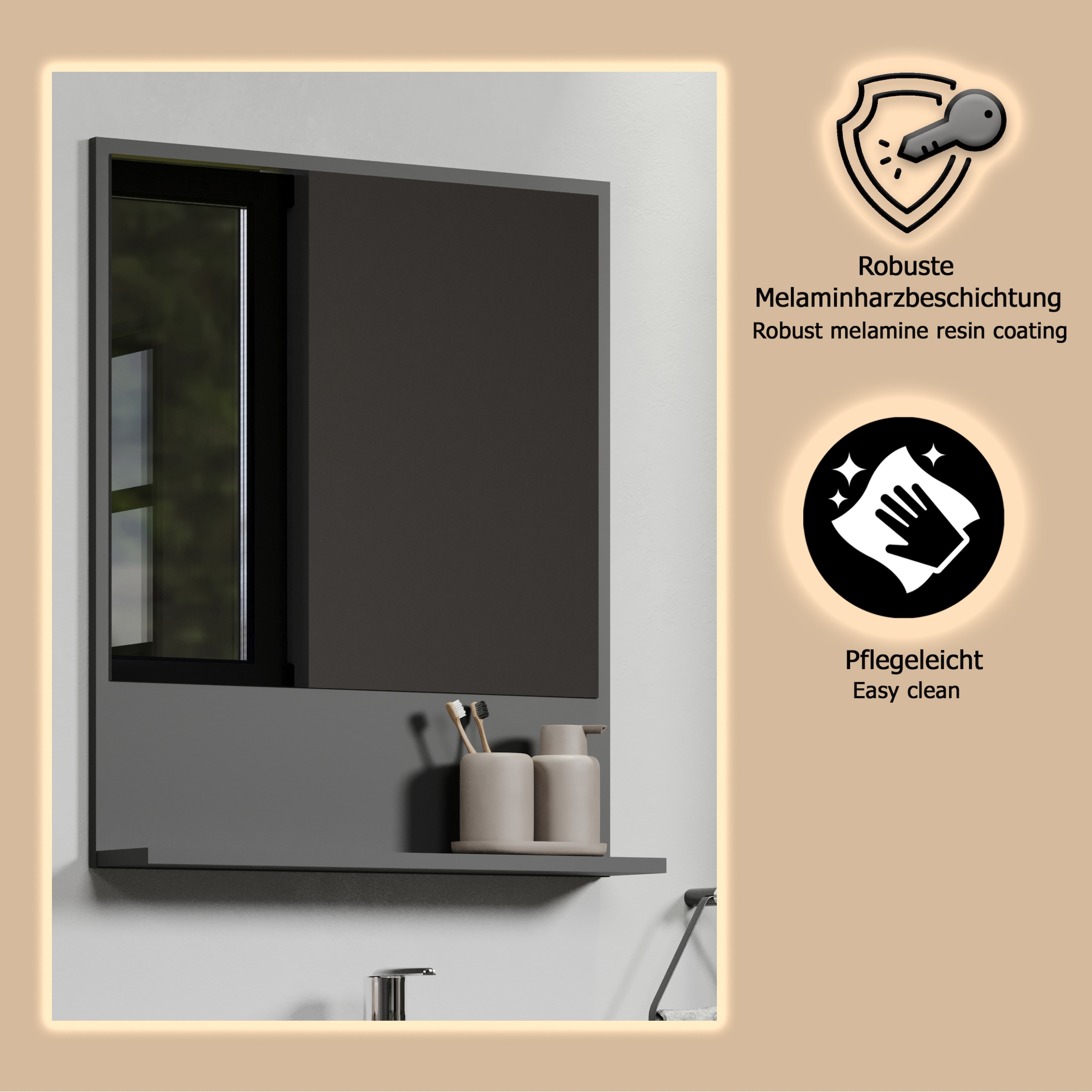 welltime Miroir de salle de bain »Amrum« Wandspiegel mit Ablage - (B/T/H) wahlweise 60 bis 80/14/74 cm