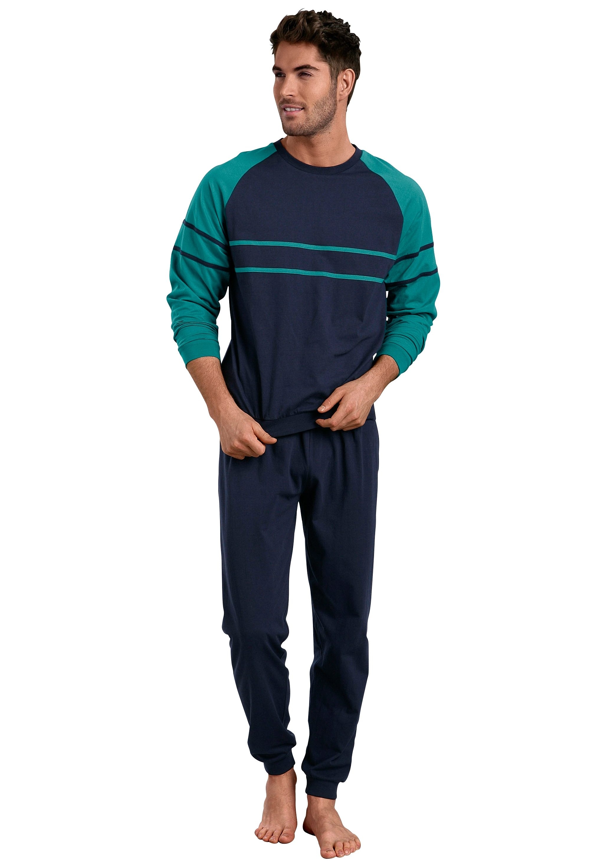 le jogger® Pyjama, (Packung, 4 Form Stück), aufgesetzten tlg., langer Streifen mit 2 in