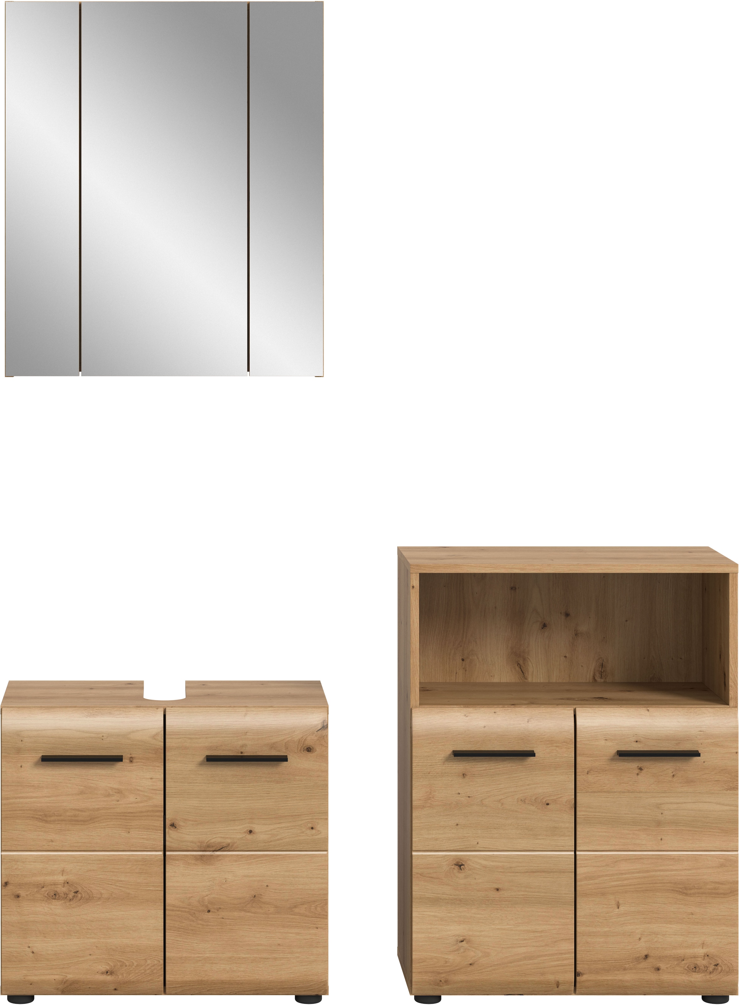welltime Badmöbel-Set »FLORENZ,  3-teilige Badkombination, hochwertige MDF-Front« Set, best. aus: Waschbeckenunterschrank, Spiegelschrank, Midischrank breit, 3 Stk. tlg.