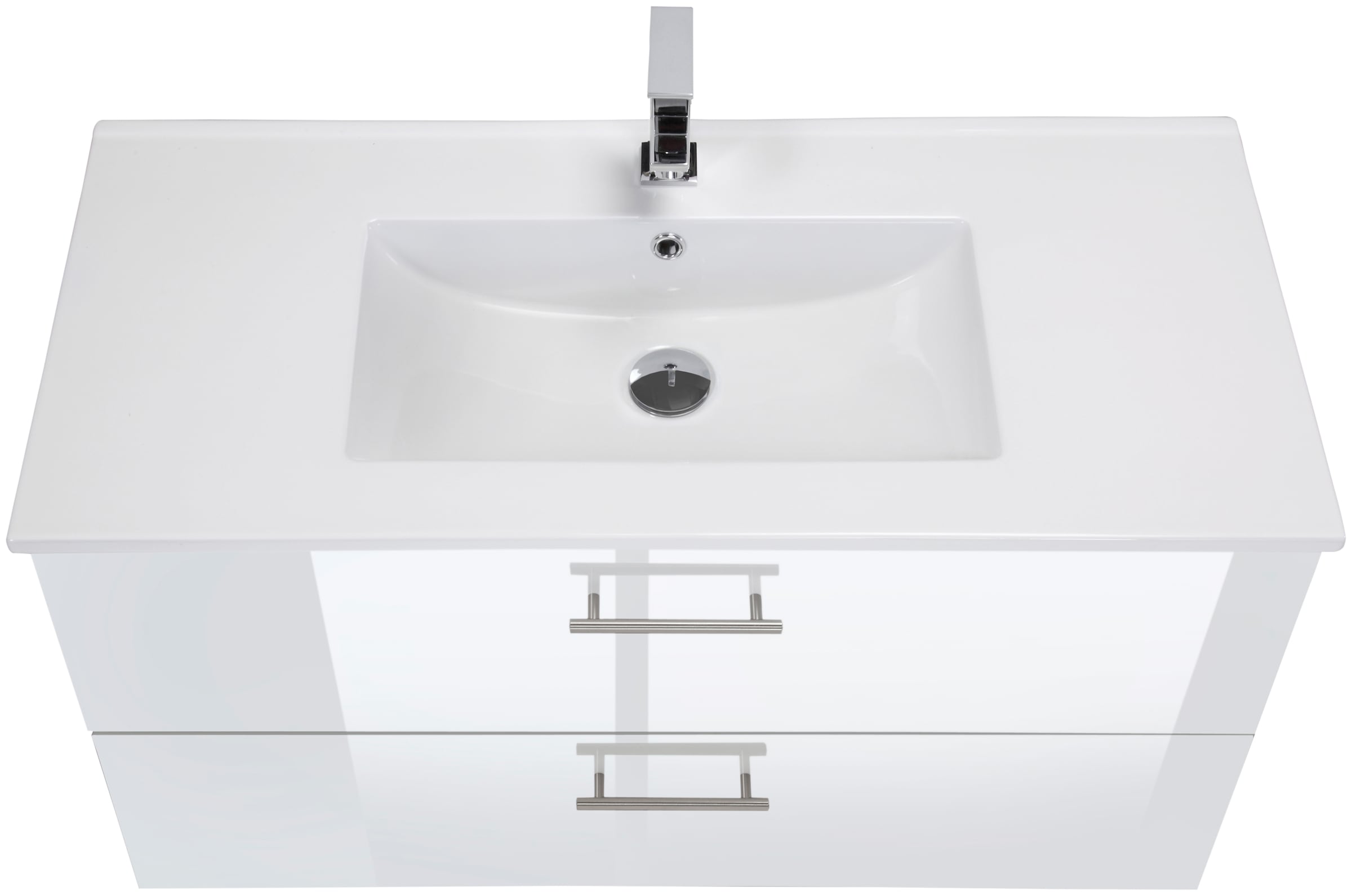 welltime Table de lavage »Trento in verschiedenen Ausführungen Unterschrank inkl. Waschbecken« meuble de salle de bain largeur 100 cm, plan vasque avec 2 tiroirs, armoire de salle de bain