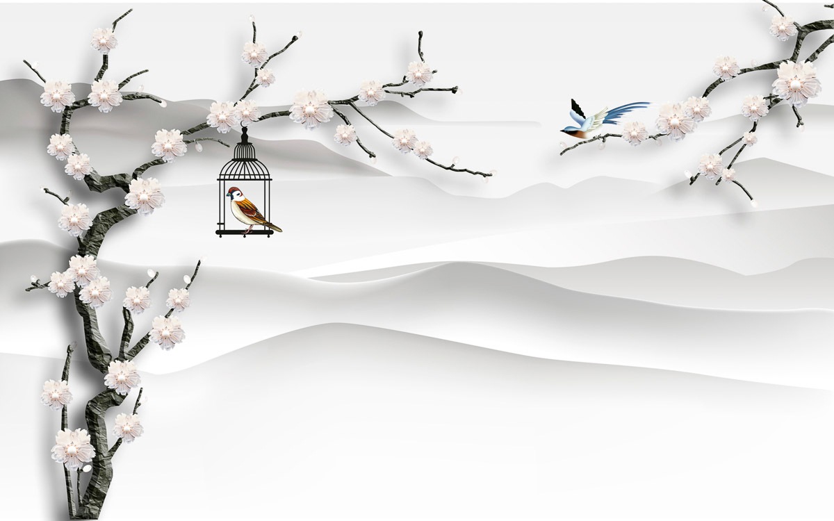 Papermoon Papier peint photo »Ast mit Vogelkäfig«