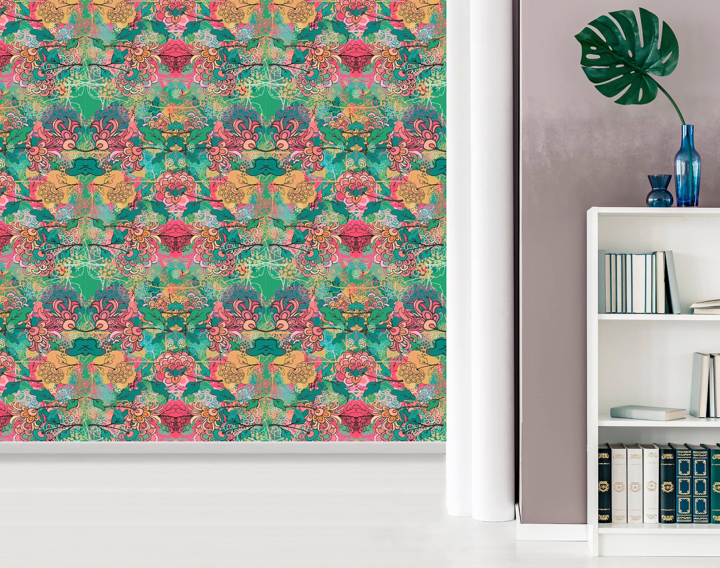 queence Papier peint vinyle »Florin« Motif | botanique | floral | imprimé | naturellement | à motifs 90x250cm, selbstklebend, kinderleichte Anbringung, , Sticker