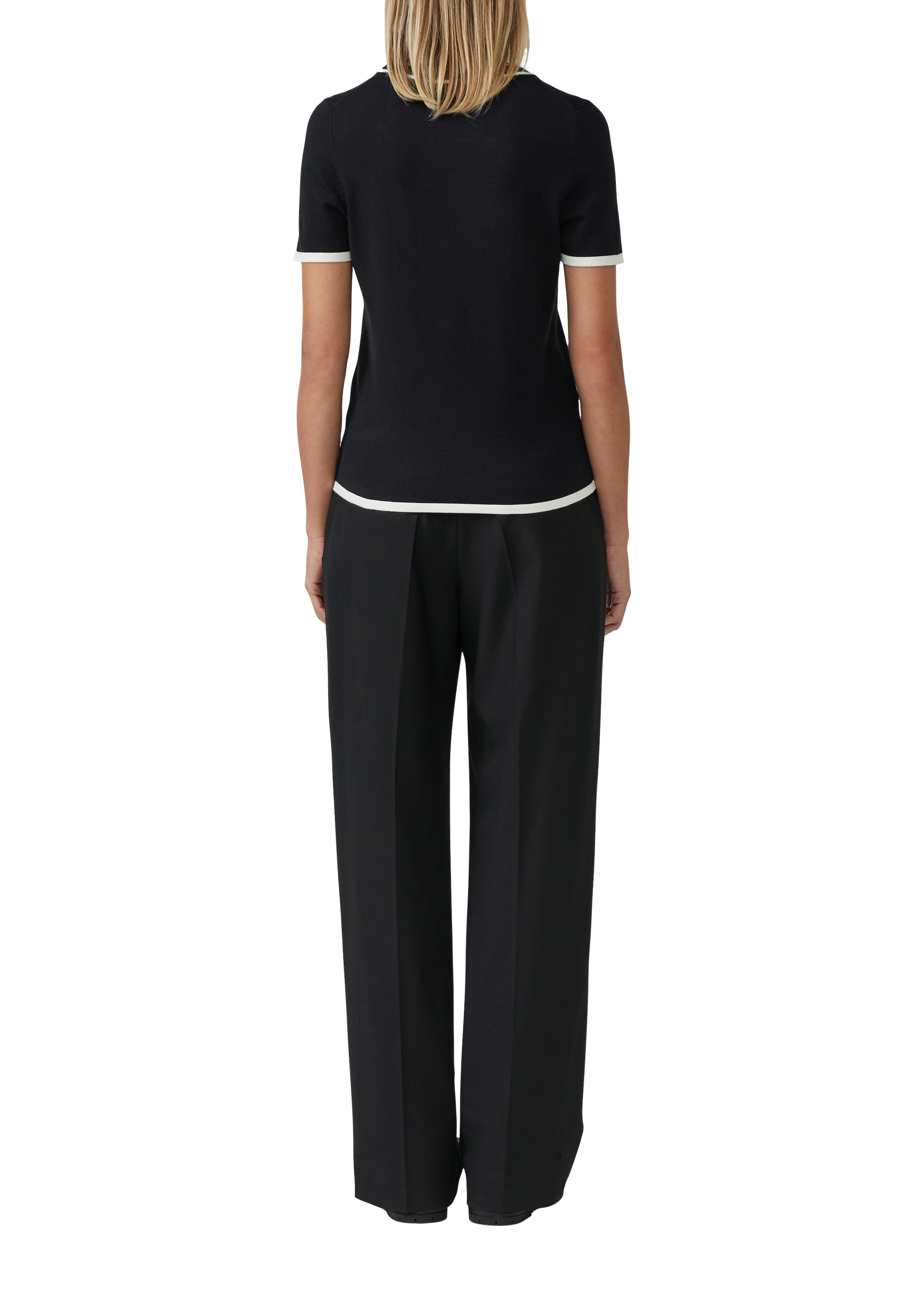 s.Oliver BLACK LABEL Kurzarmpullover, Feinstrick, Rundhals mit kontrastfarbenen Bündchen