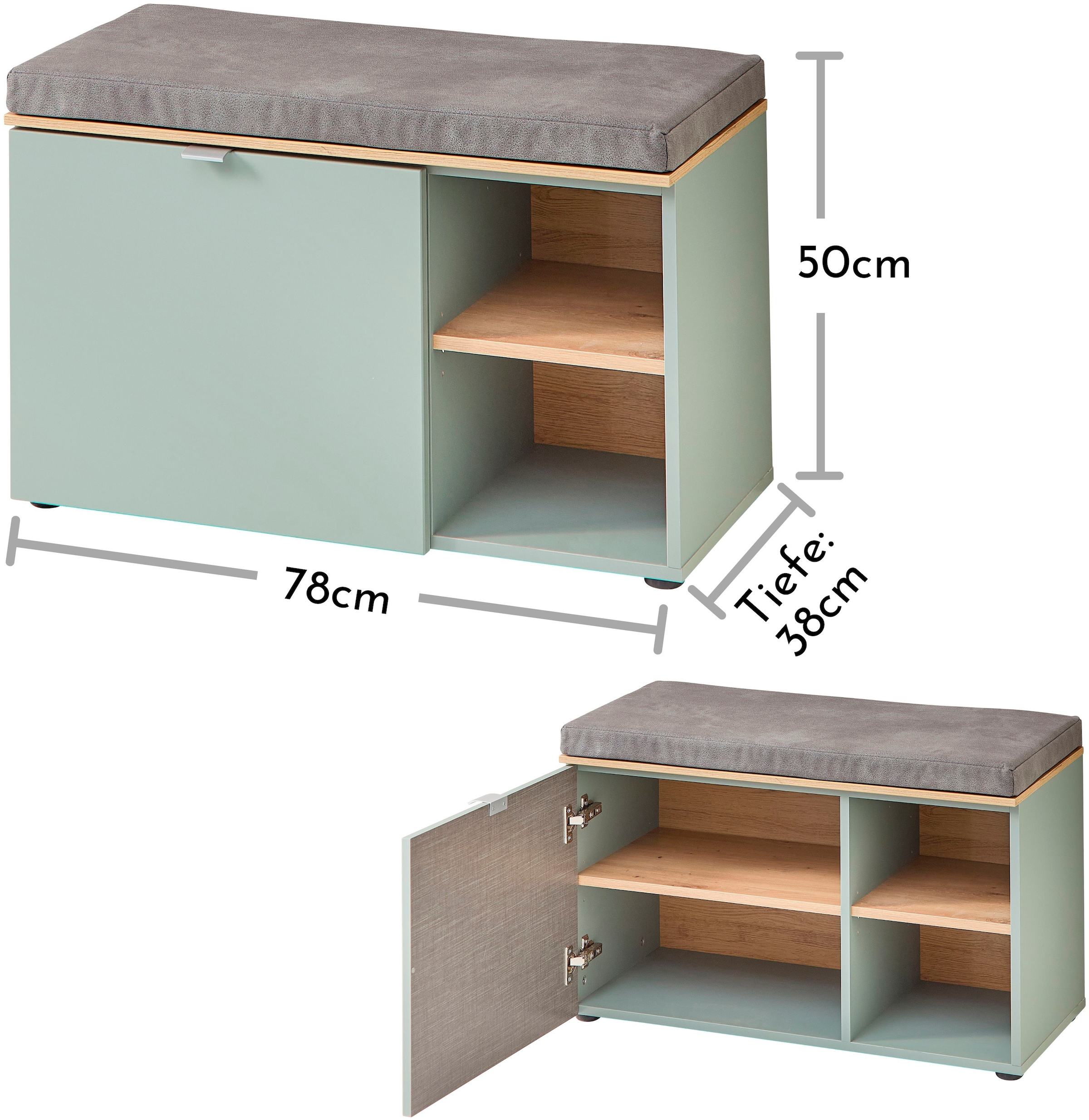 Innostyle Schuhschrank »Bari Schuhbank inkl. Sitzkissen, BxHxT 78x50x38 cm« 1 Stk. tlg. 1 türig, 4 Fächer, Softclose, ABS Kantenschutz