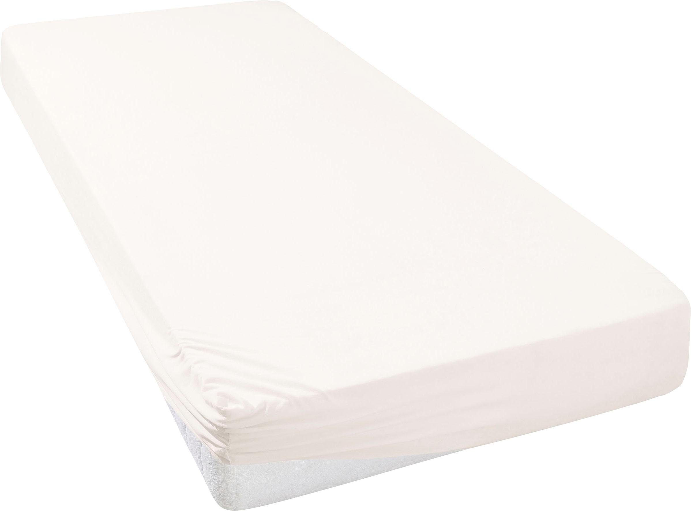 Image of Leonique Spannbettlaken »Sofia Bettlaken, in verschiedenen Grössen erhältlich, 97% Baumwolle, für Boxspringbetten geeignet«, (1 St.), aus Jersey mit Elasthan, für Matratzenhöhe bis zu 30 cm, Premium Qualität in 160 g/m², mit Gummizug bei Ackermann Versand