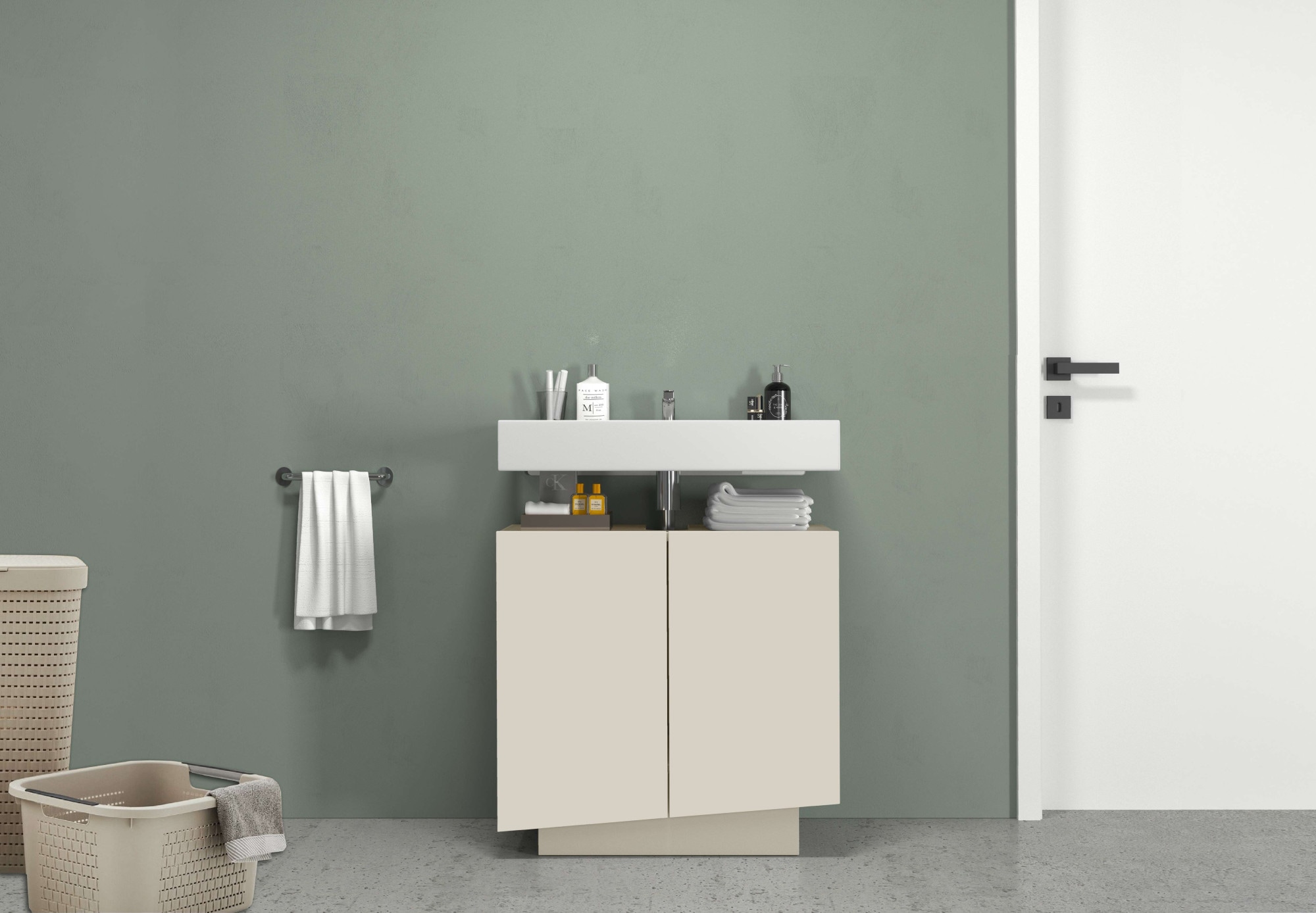 welltime Armoire sous lavabo »Vela,Breite 60cm, 2 Türen, 2 Fächer, mit Siphonausschnitt« 1 cuis tlg. meuble sous-lavabo, plan vasque, design avec portes inclinées